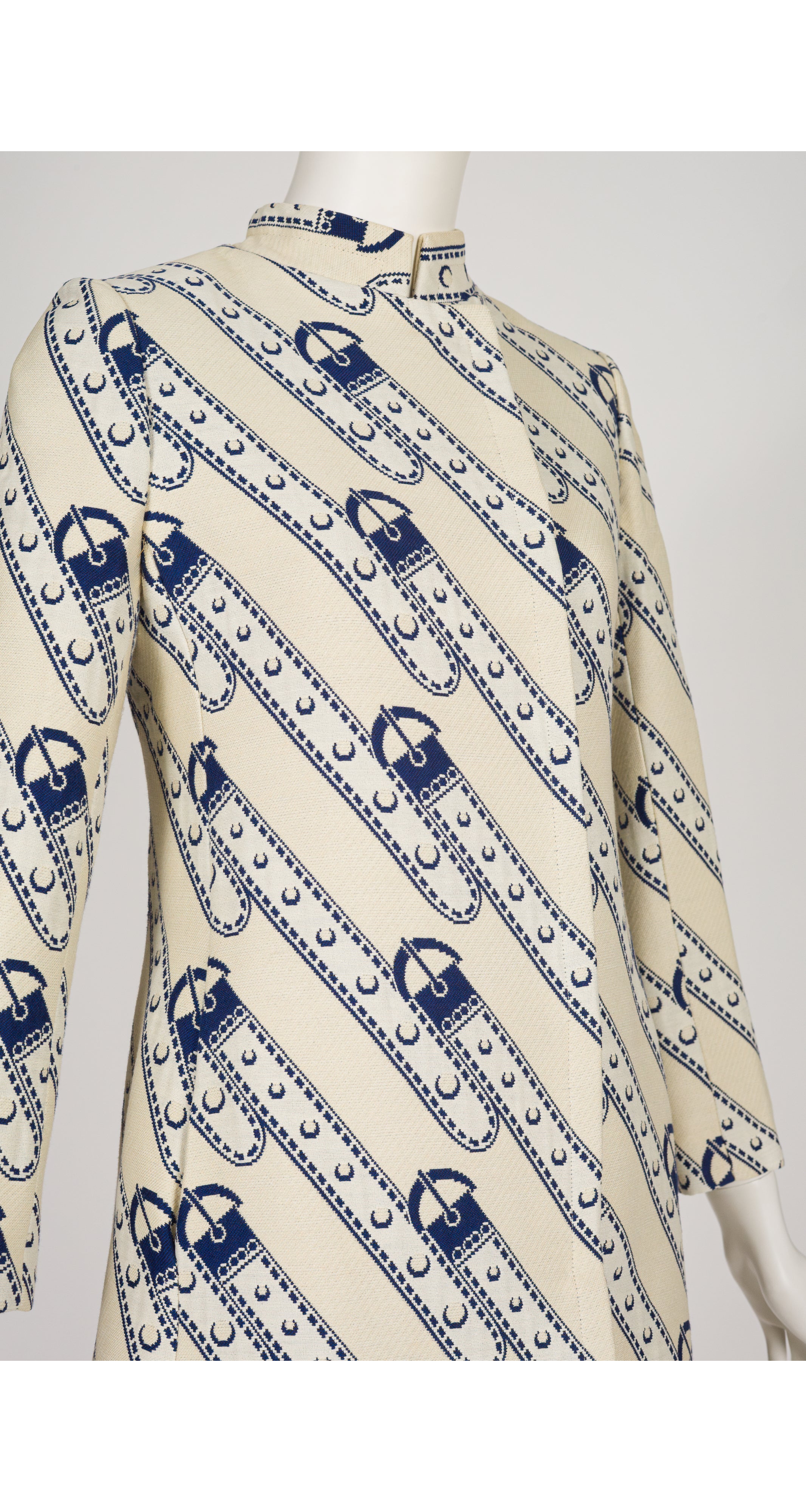 1971 Trompe L'oeil Belt Print Cream & Navy Coat
