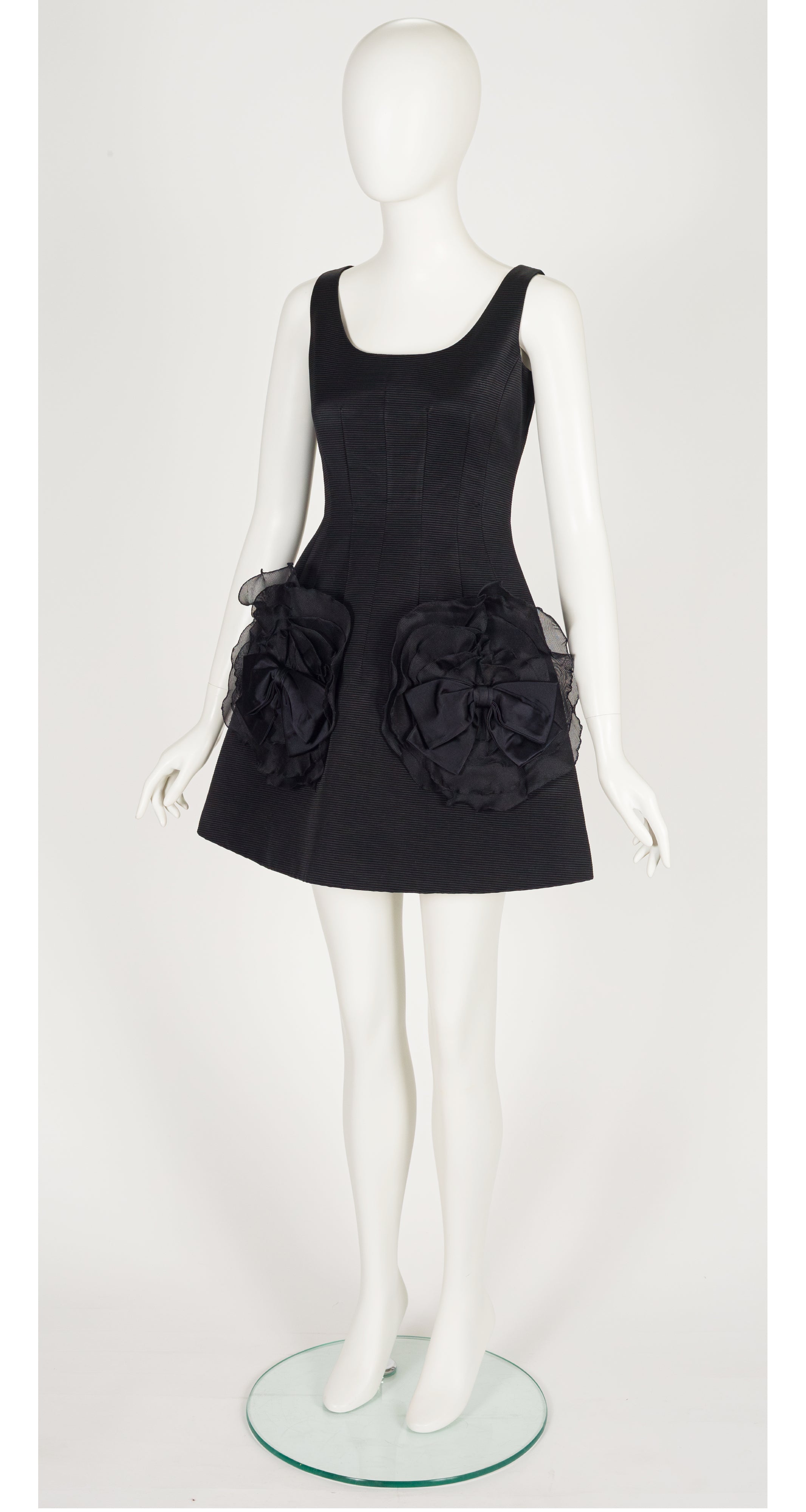 1991-92 F/W Black Silk Faille Ruffle Bow Cocktail Mini Dress