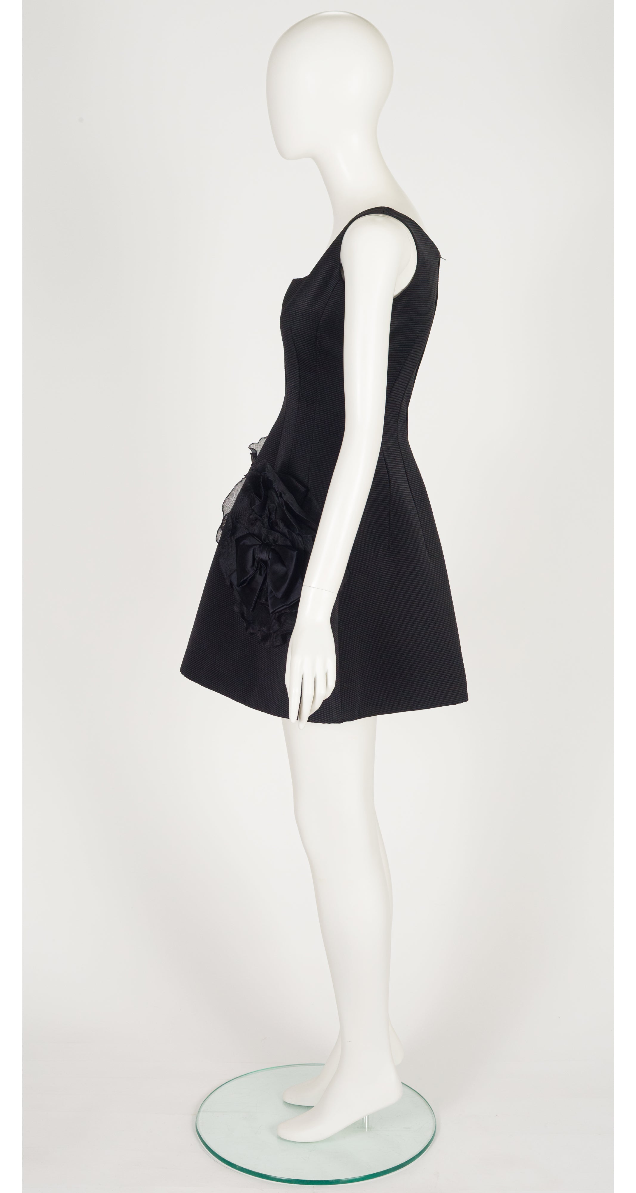 1991-92 F/W Black Silk Faille Ruffle Bow Cocktail Mini Dress