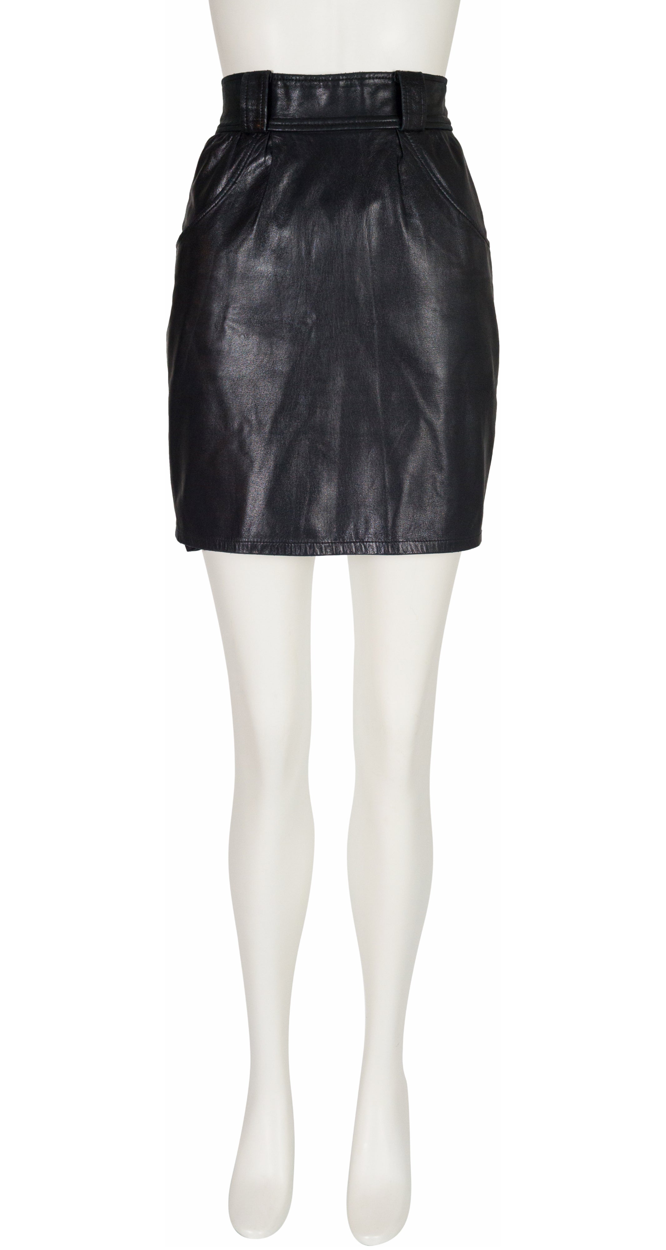 1987 S/S Black Leather High-Waisted Mini Skirt