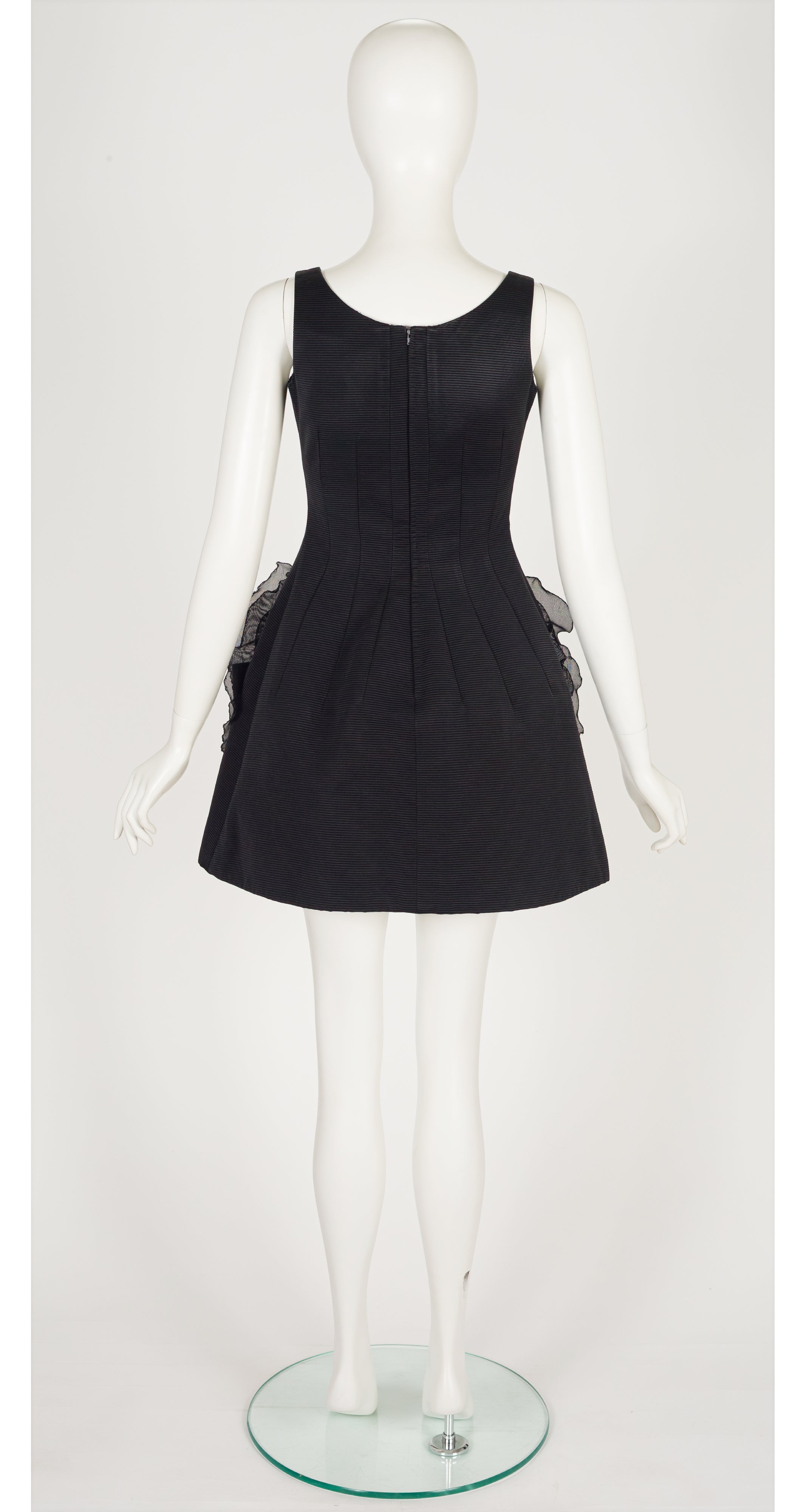 1991-92 F/W Black Silk Faille Ruffle Bow Cocktail Mini Dress