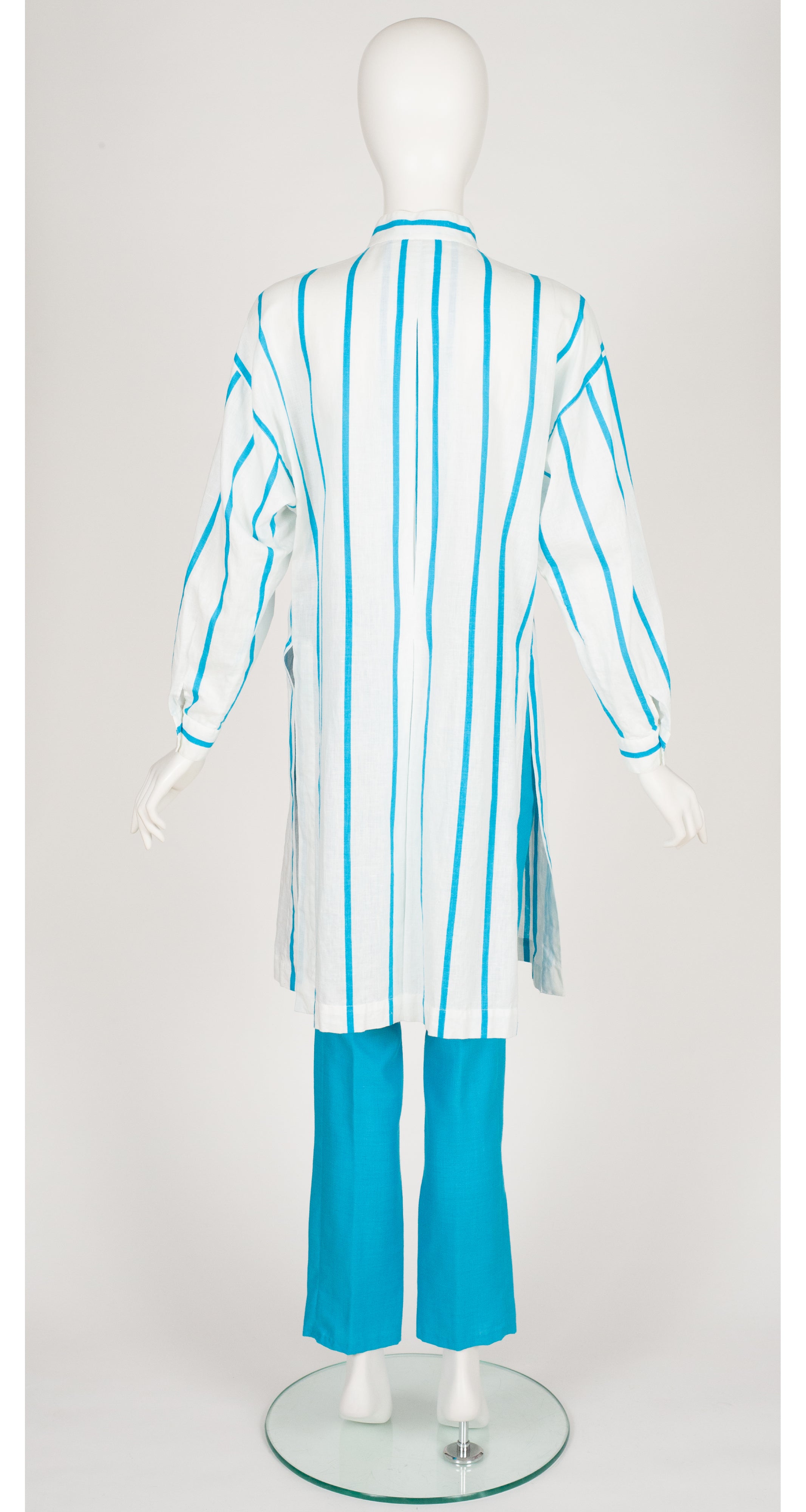 1986 S/S Striped Blue & White Linen Tunic Pant Set