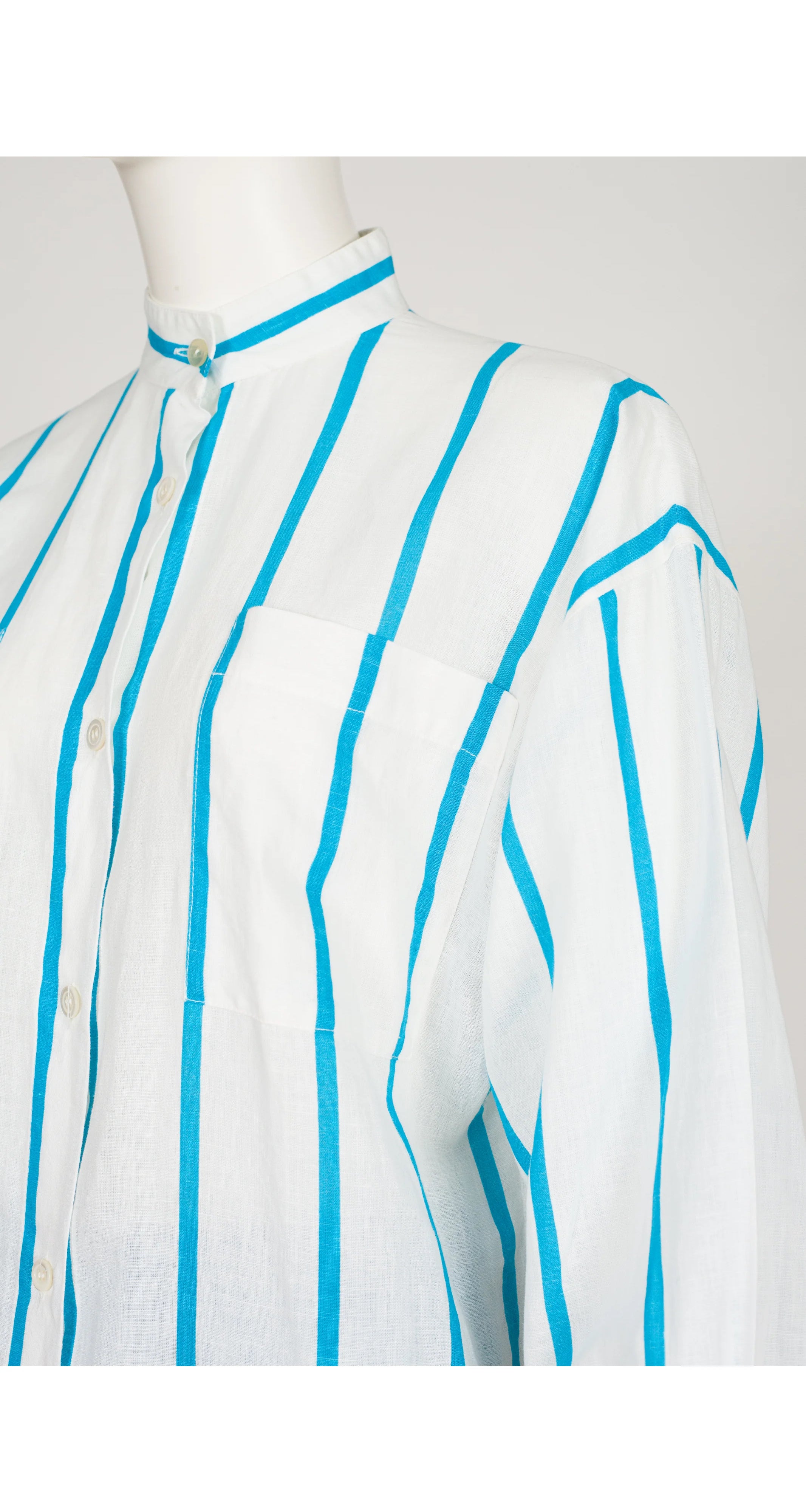 1986 S/S Striped Blue & White Linen Tunic Pant Set