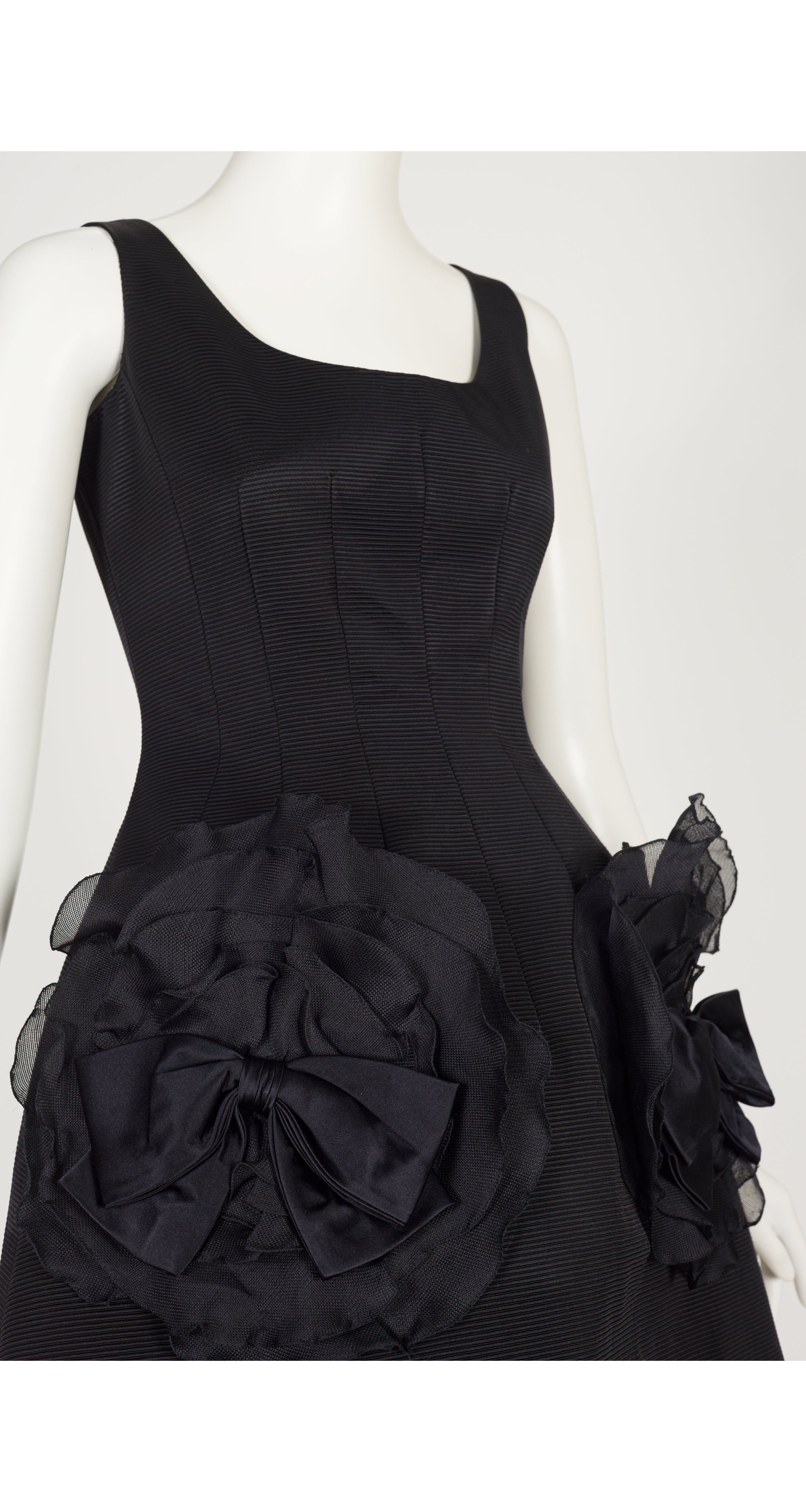 1991-92 F/W Black Silk Faille Ruffle Bow Cocktail Mini Dress