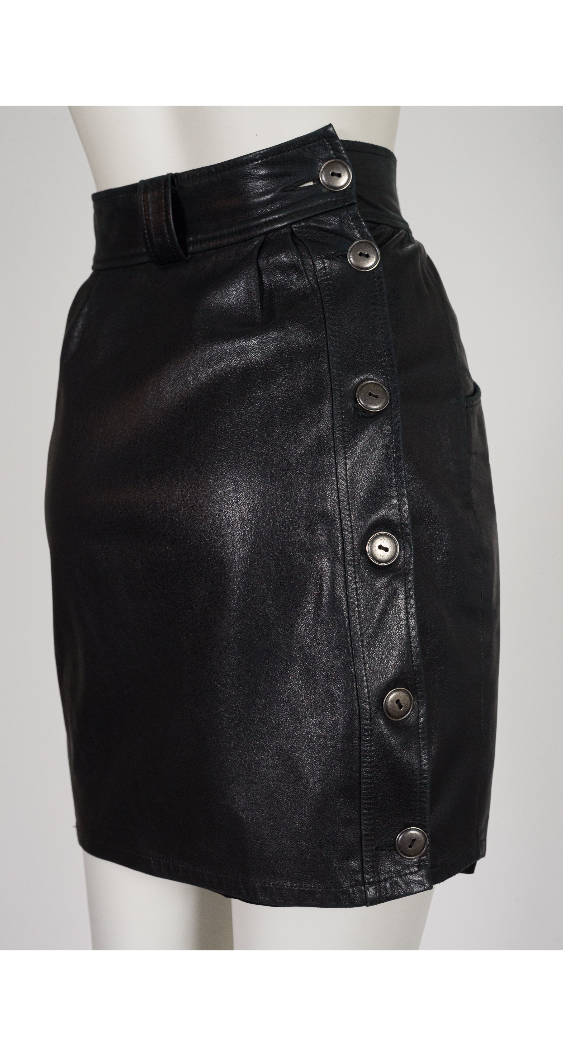 1987 S/S Black Leather High-Waisted Mini Skirt
