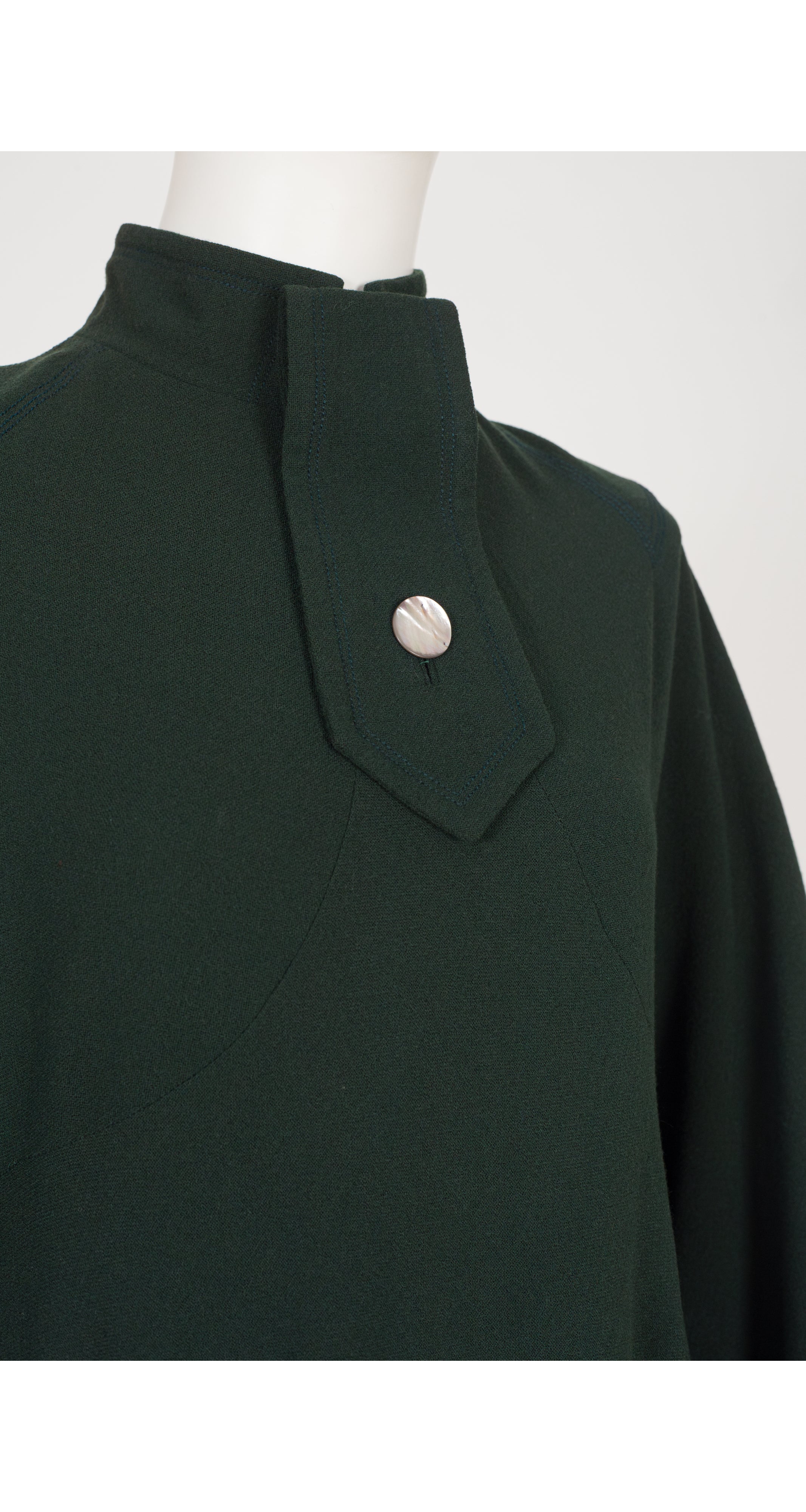 1970s Green Wool Crepe Bishop Sleeve Dress
