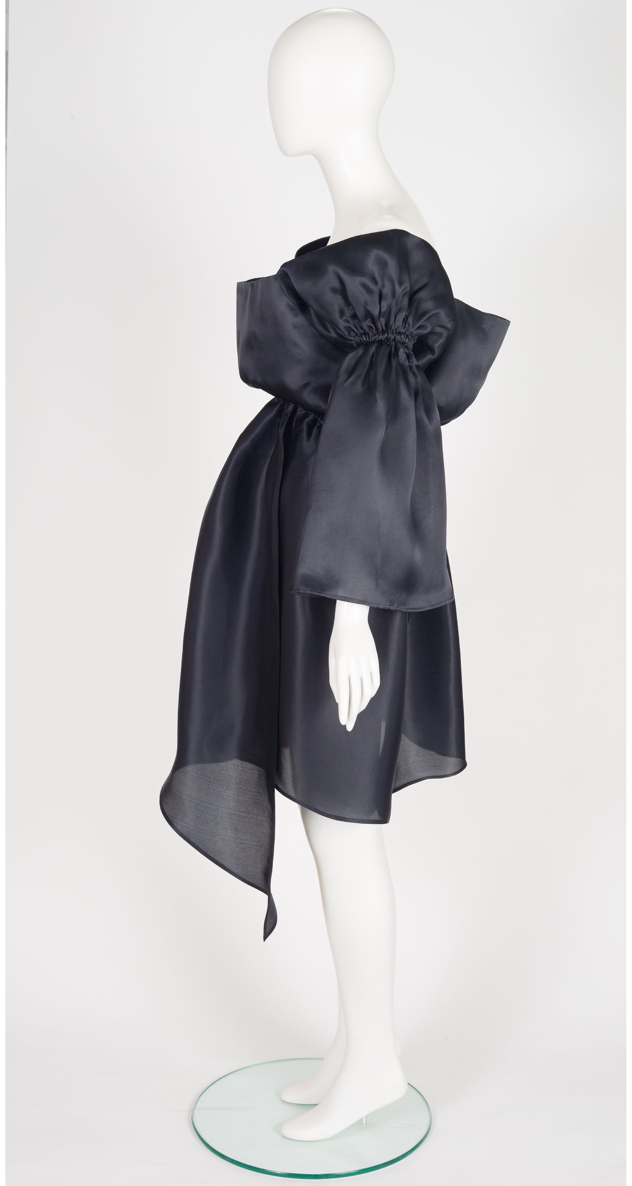 1989 S/S Heart Appliqué Black Silk Organza Party Dress