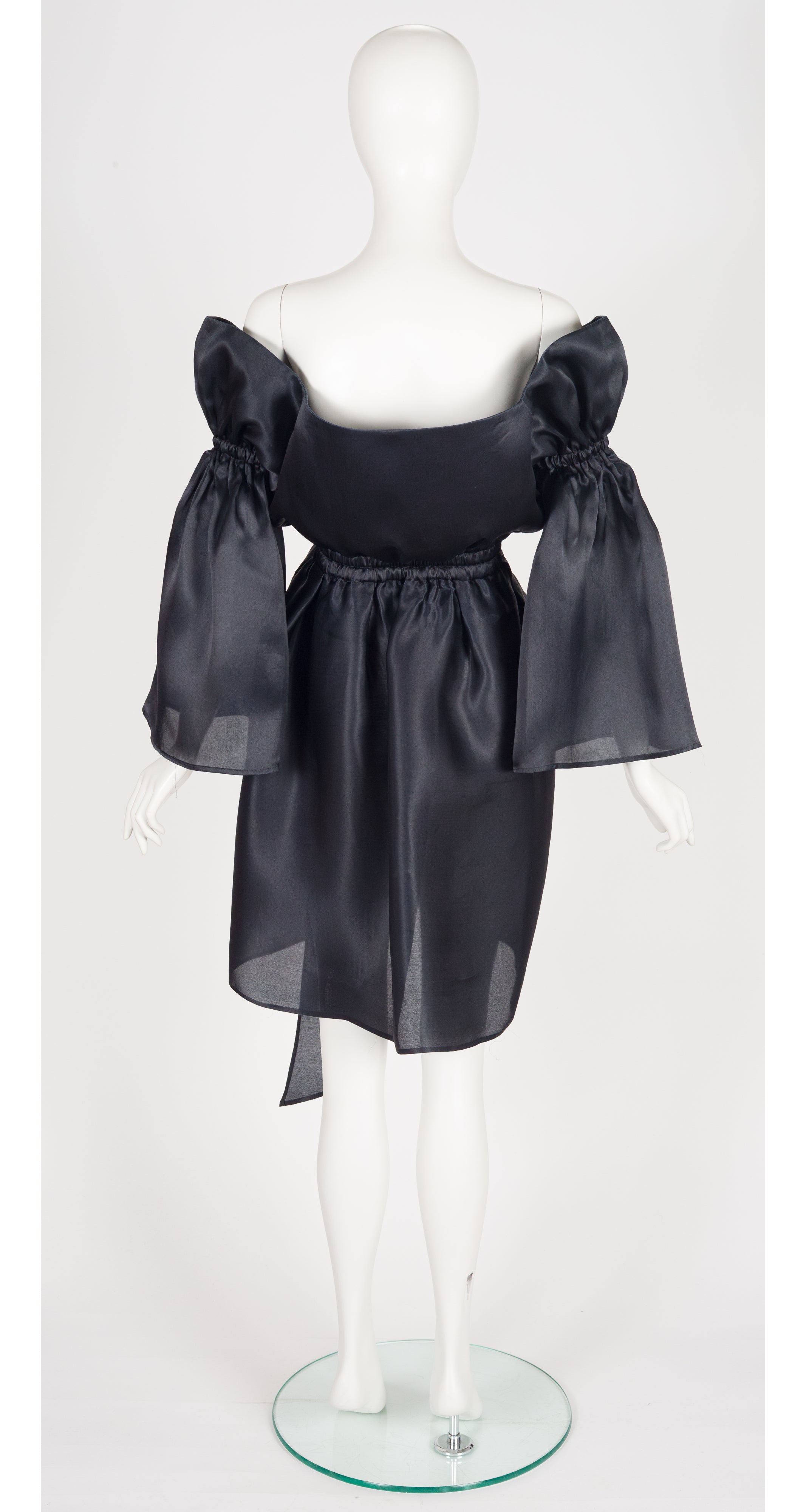 1989 S/S Heart Appliqué Black Silk Organza Party Dress