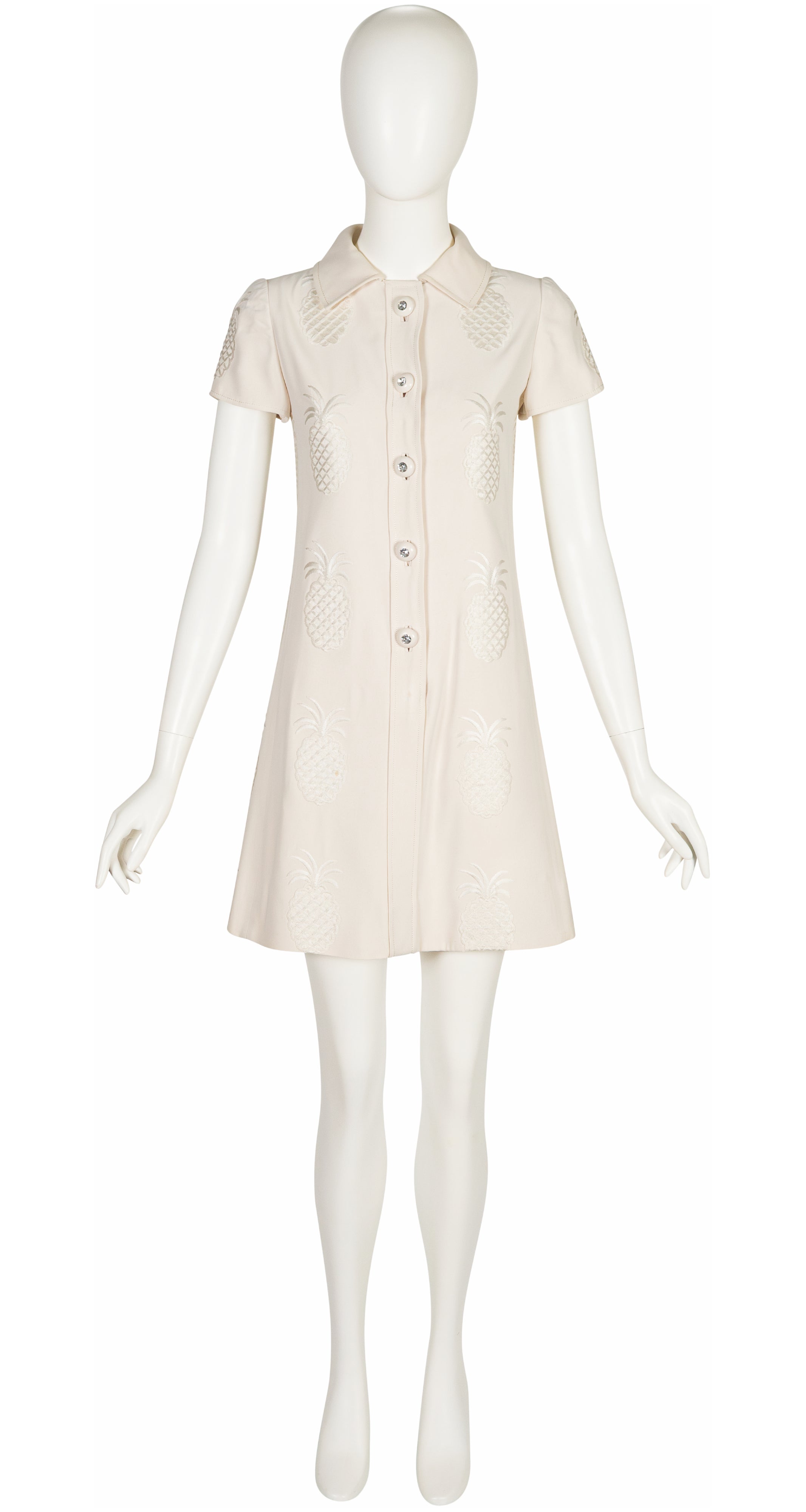 1969 S/S Demi-Couture Pineapple White Silk Crepe Dress