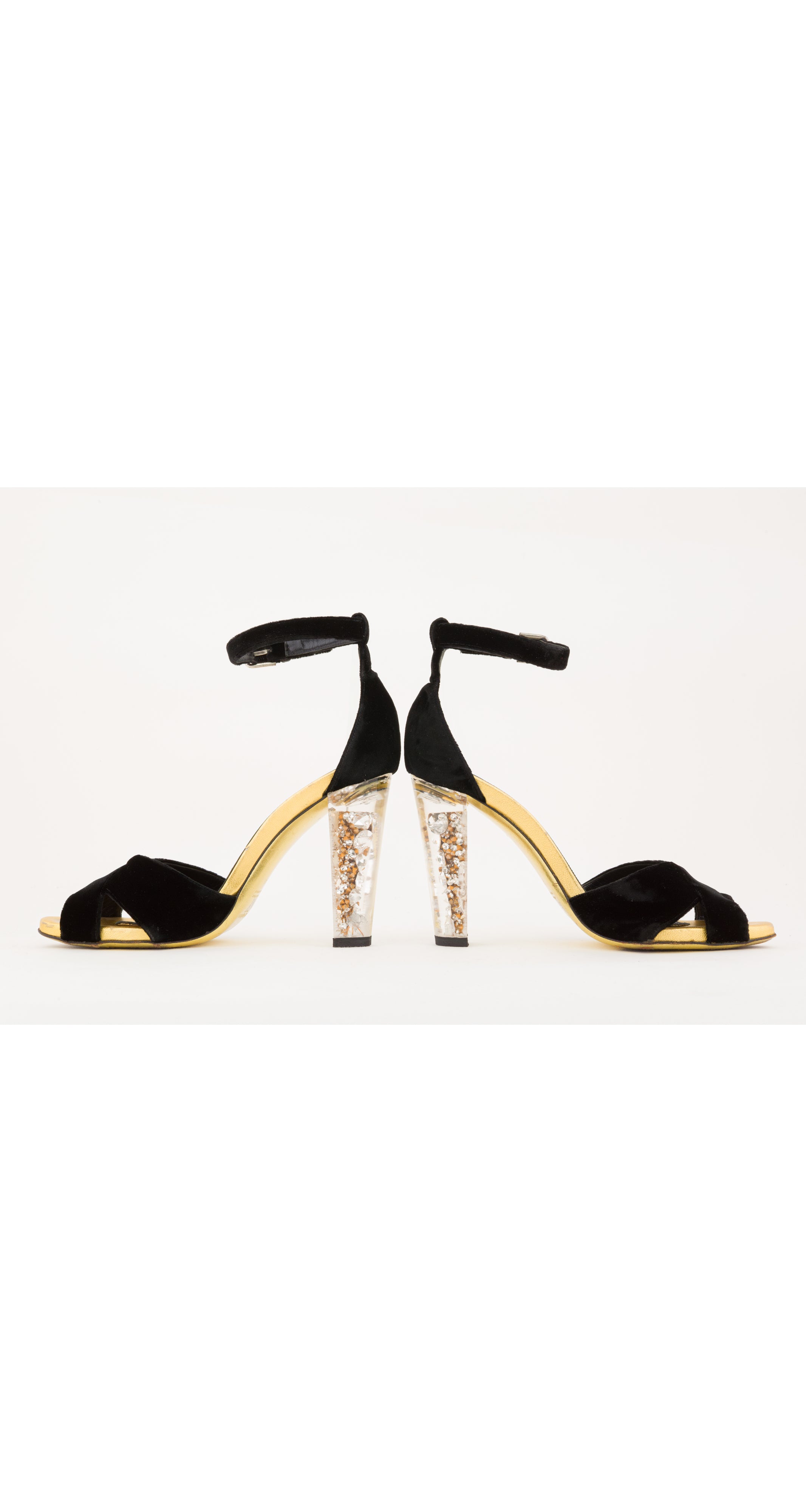 2003-04 F/W Black Velvet Rhinestone-Filled Lucite Heels