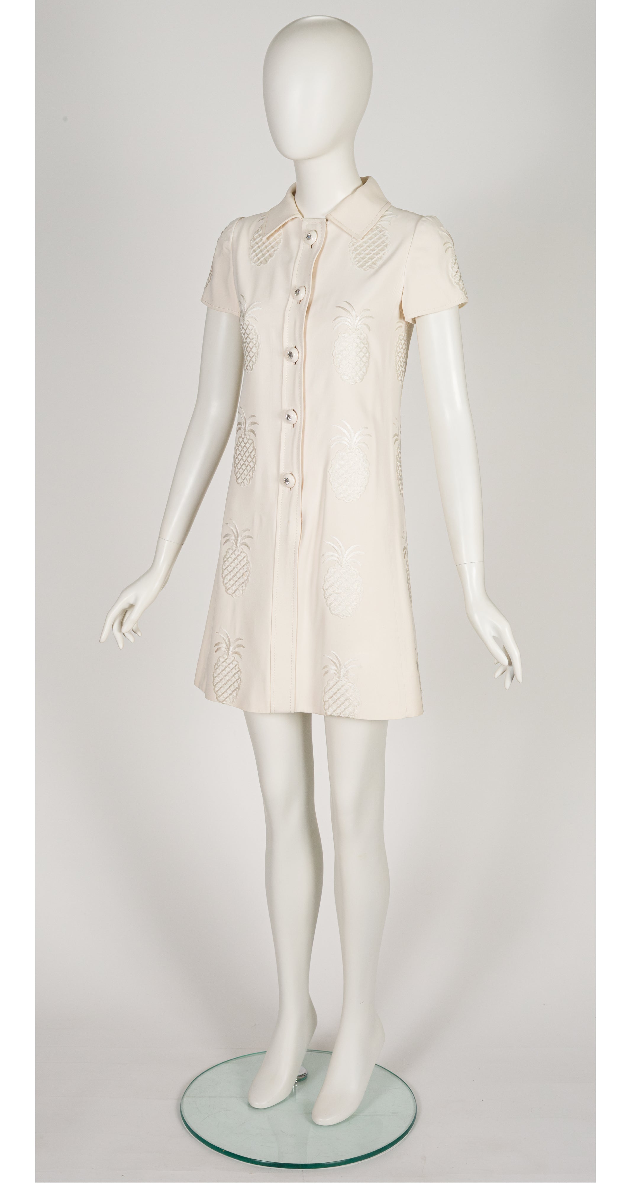 1969 S/S Demi-Couture Pineapple White Silk Crepe Dress