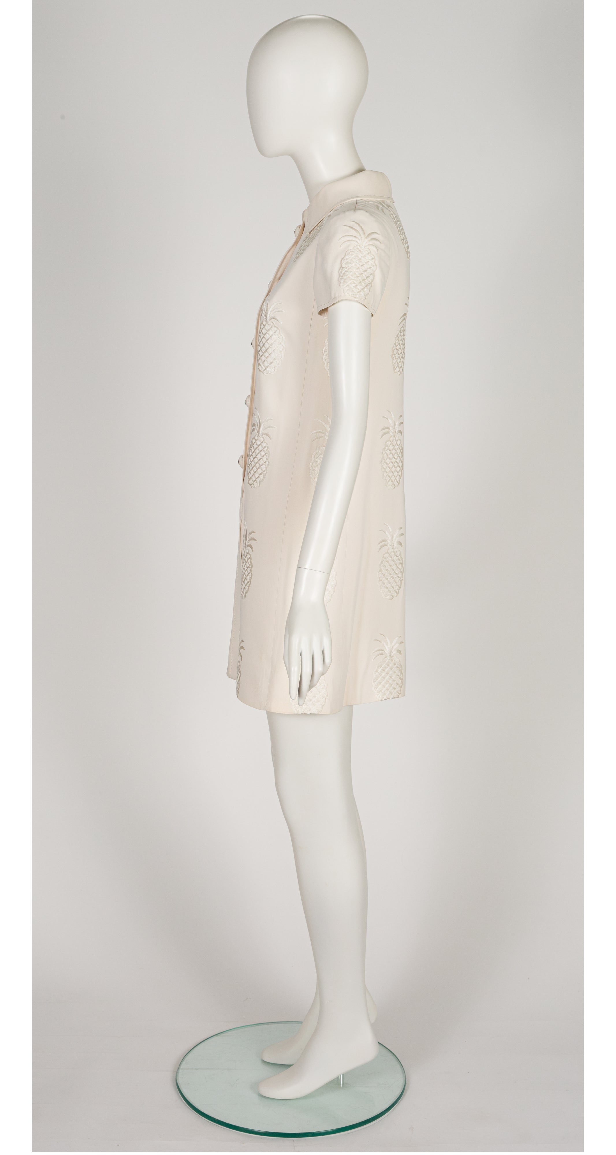 1969 S/S Demi-Couture Pineapple White Silk Crepe Dress