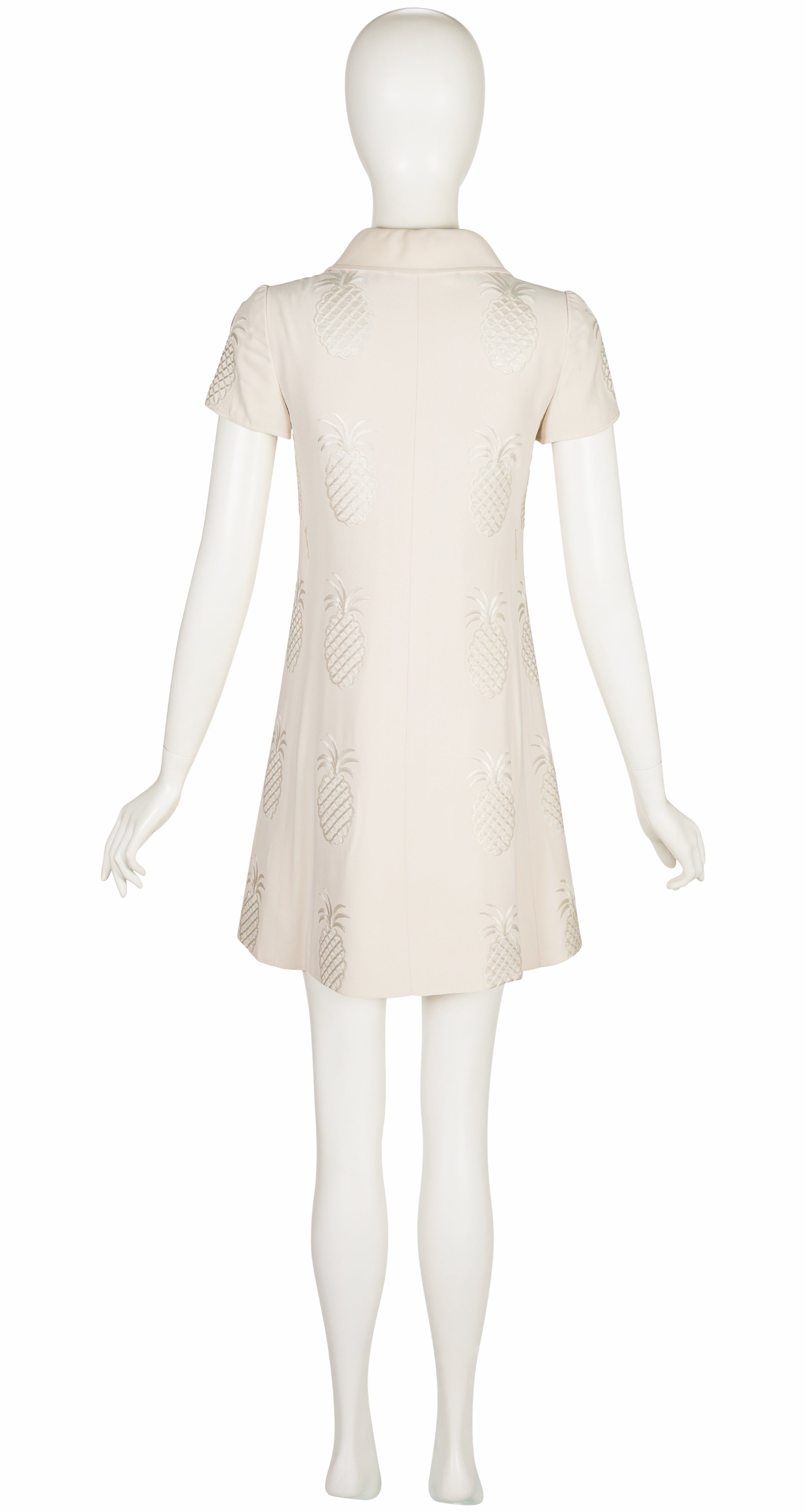 1969 S/S Demi-Couture Pineapple White Silk Crepe Dress