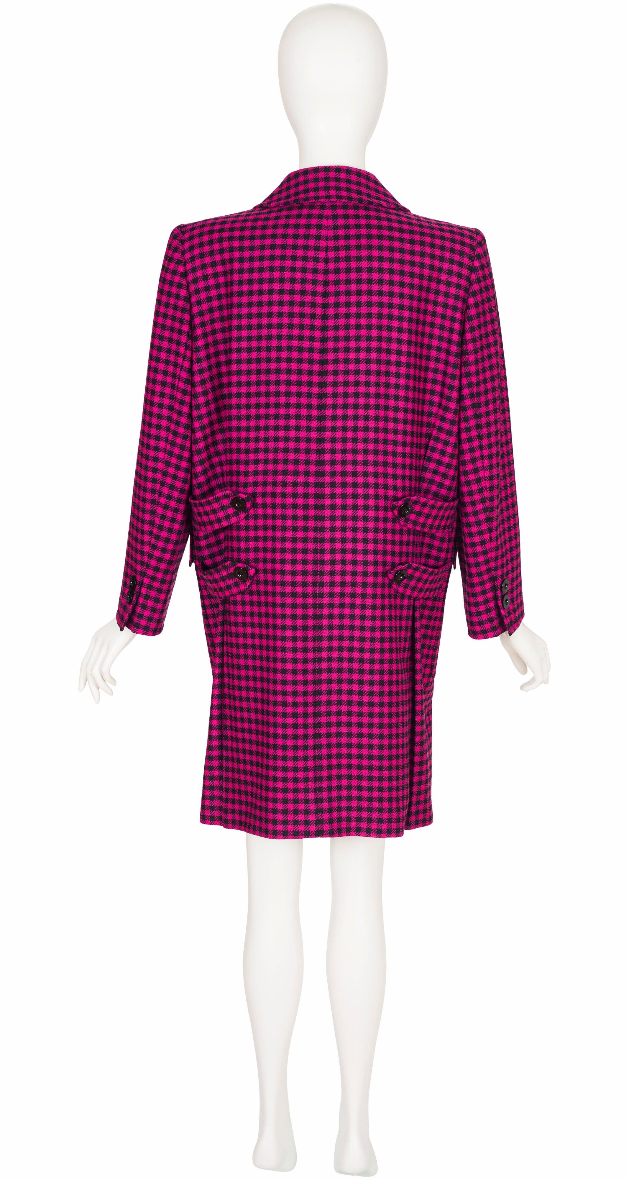 1980s Magenta & Black Plaid Wool Double-Breasted Coat