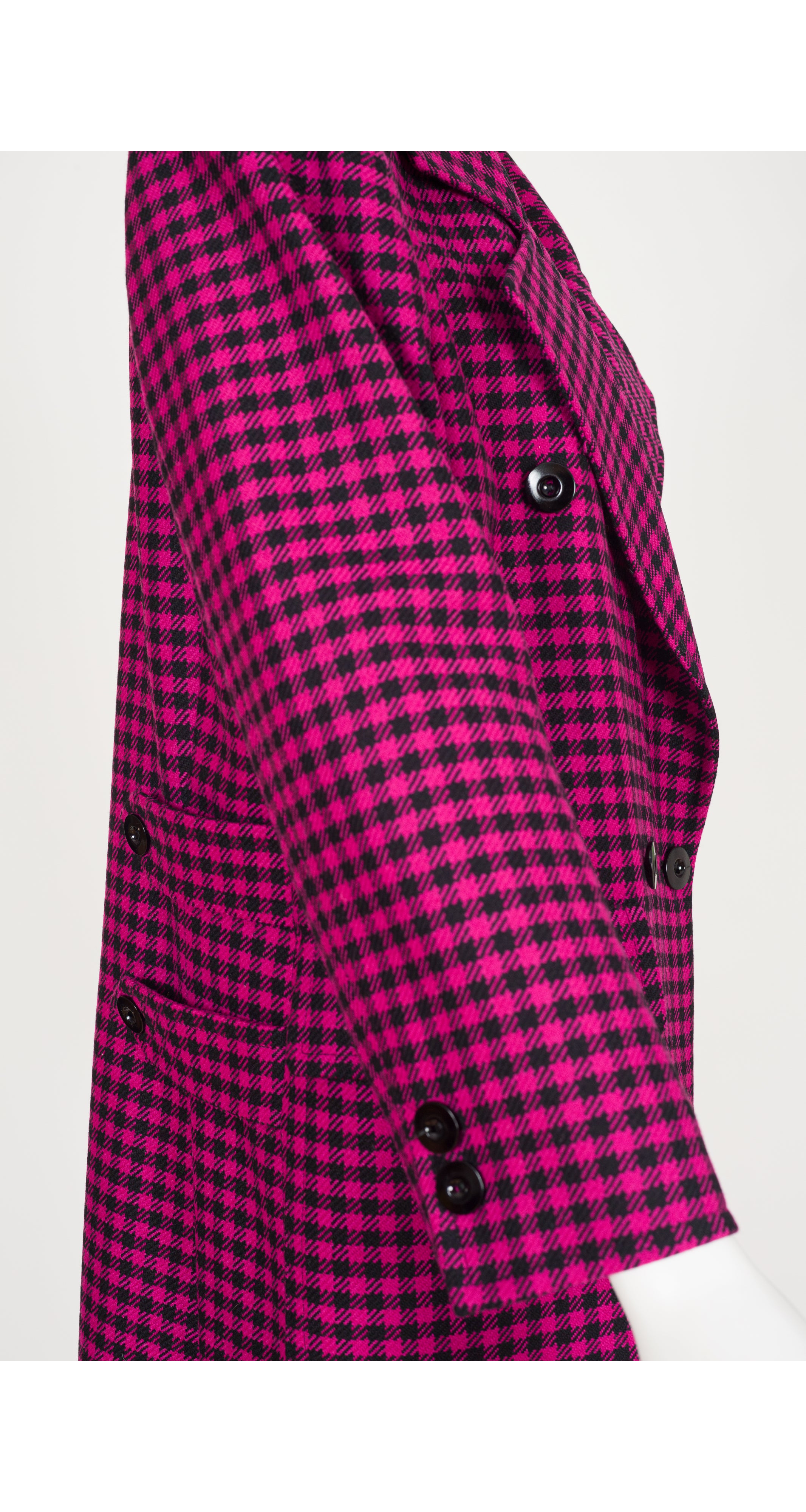 1980s Magenta & Black Plaid Wool Double-Breasted Coat