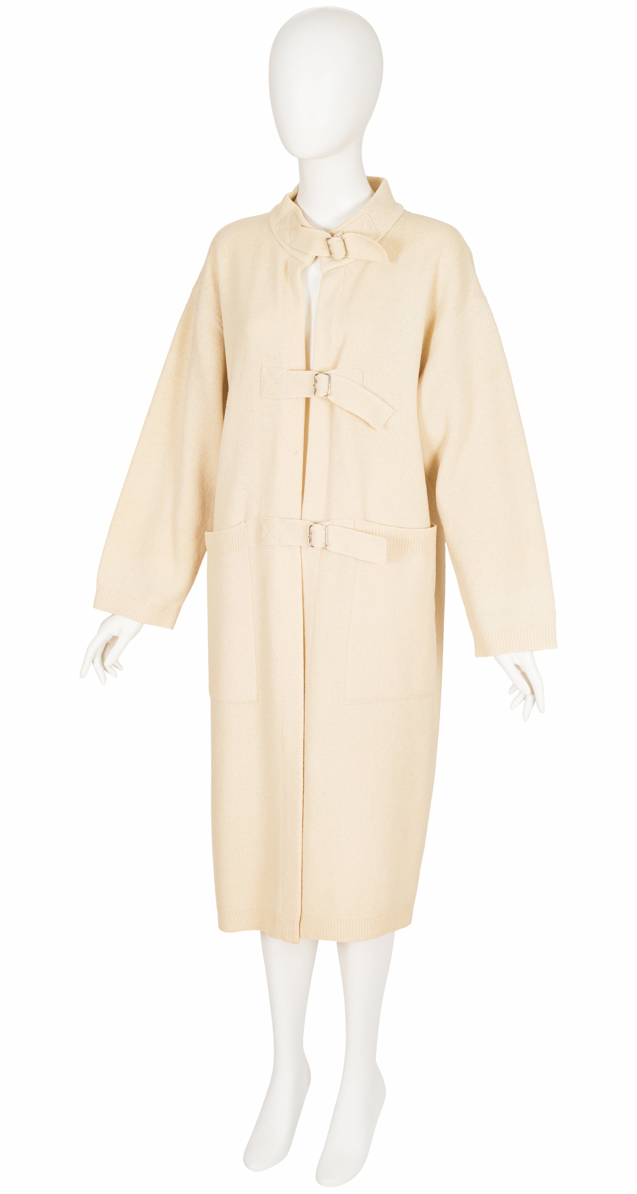 1981-82 F/W Cream Wool Knit Buckle Strap Sweater Coat