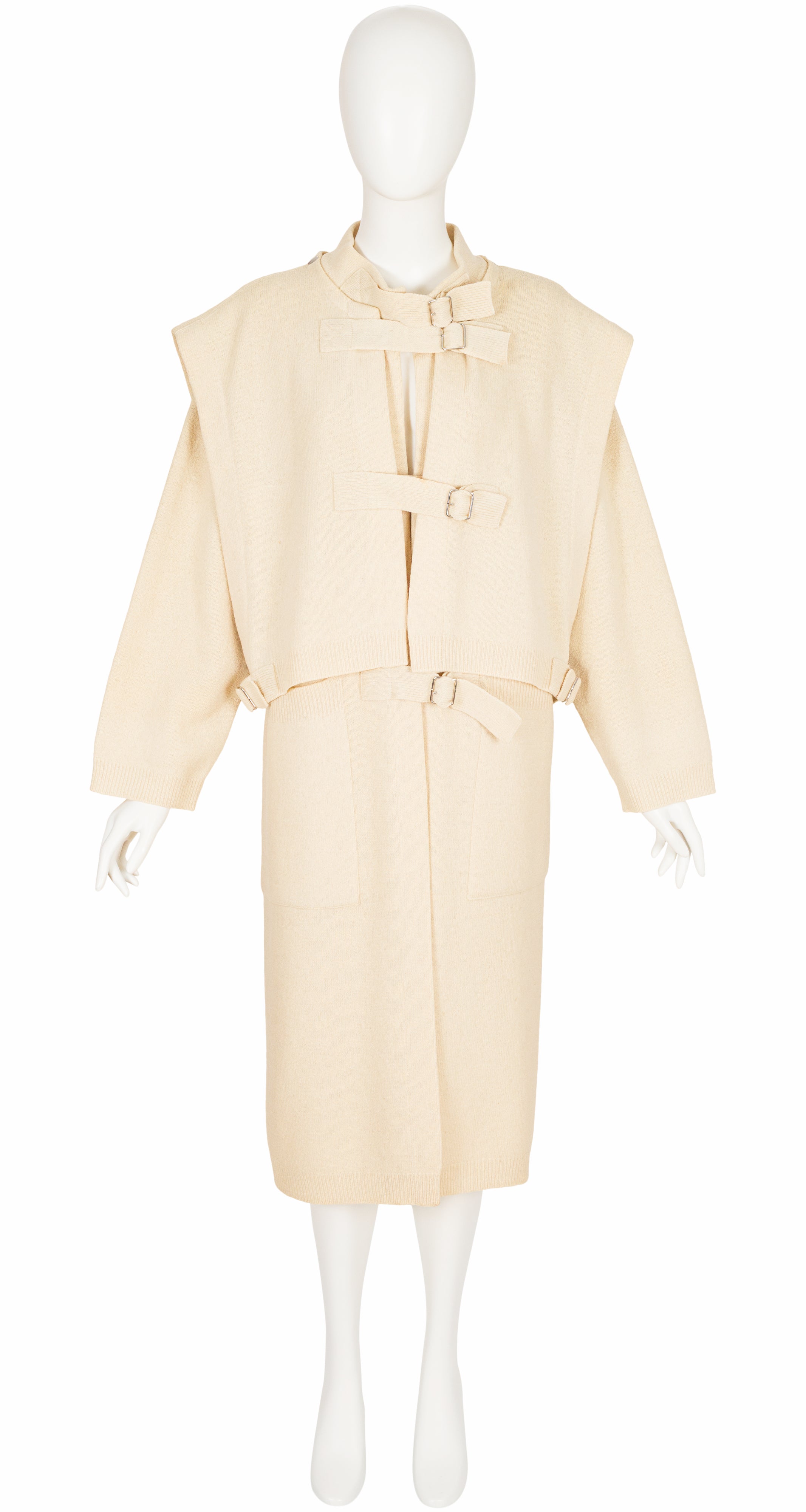 1981-82 F/W Cream Wool Knit Buckle Strap Sweater Coat