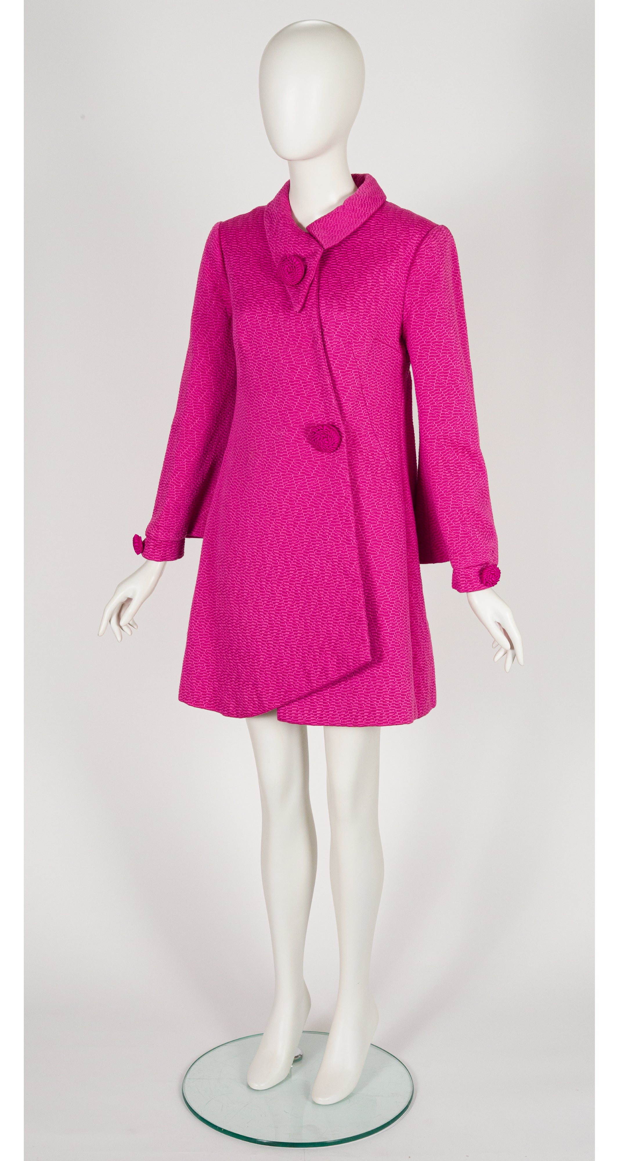 1960s Couture Fuchsia Woven Silk Asymmetrical Coat