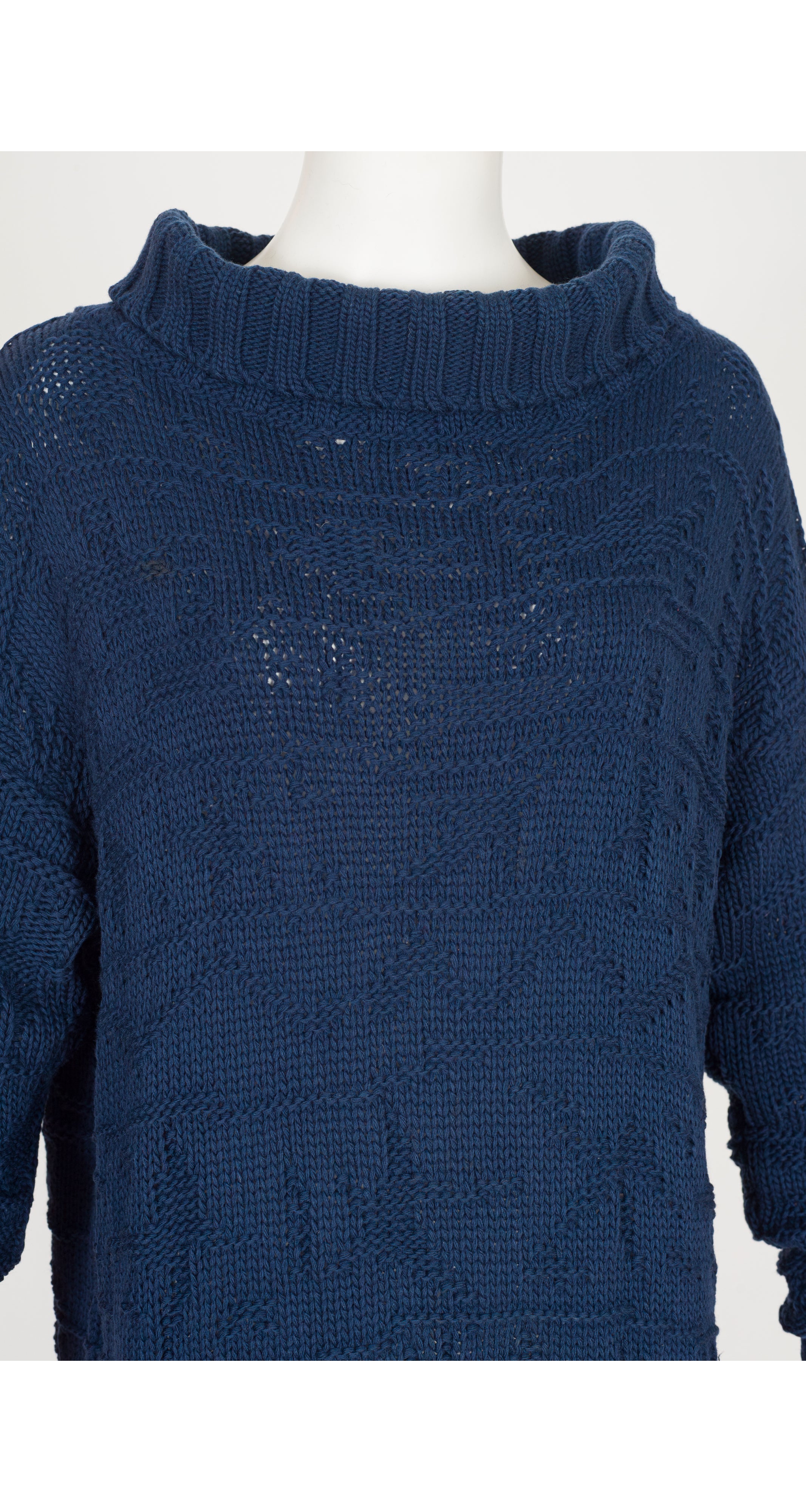 1980s Dark Blue Cotton Knit Oversized Sweater