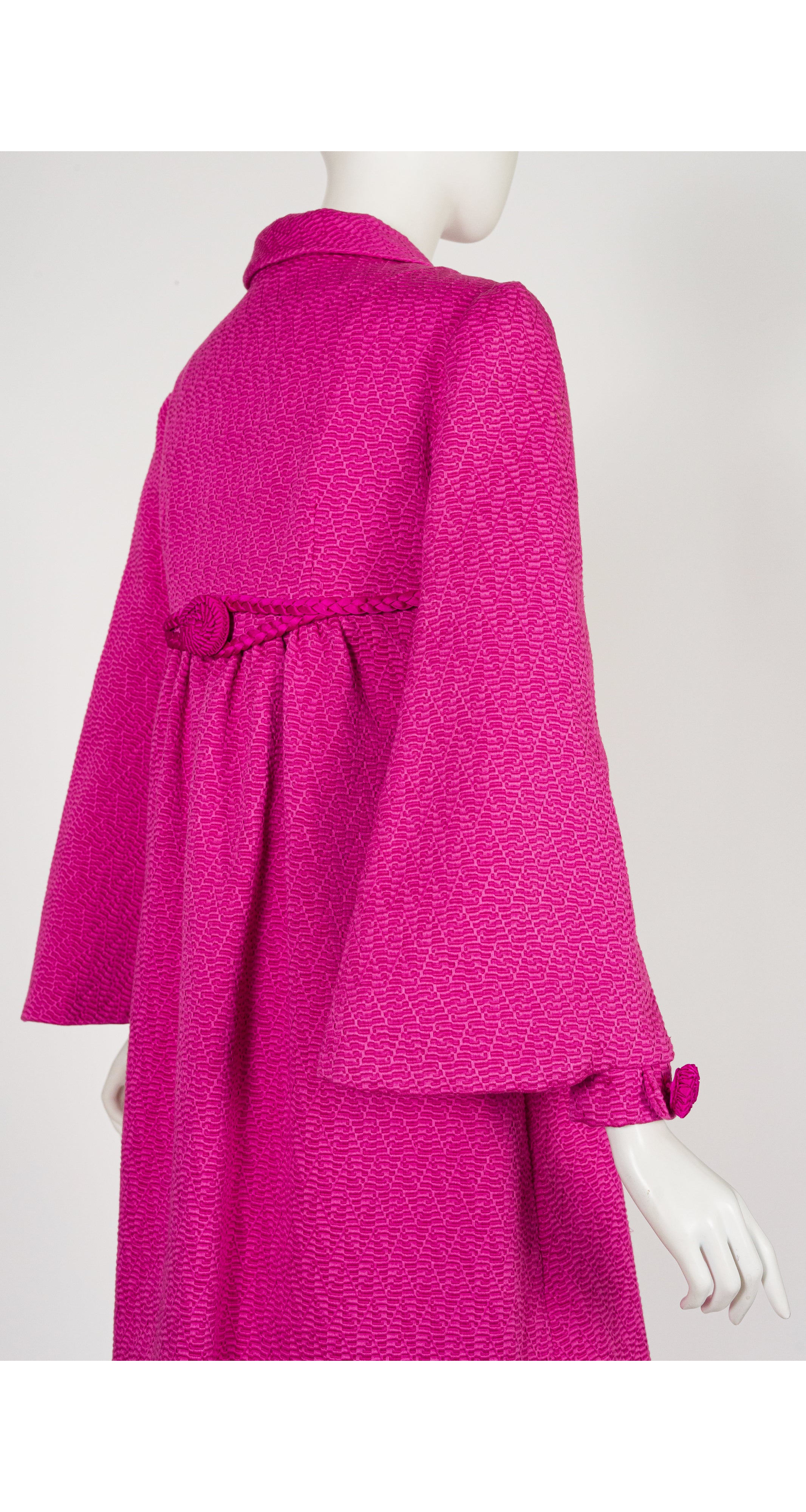 1960s Couture Fuchsia Woven Silk Asymmetrical Coat