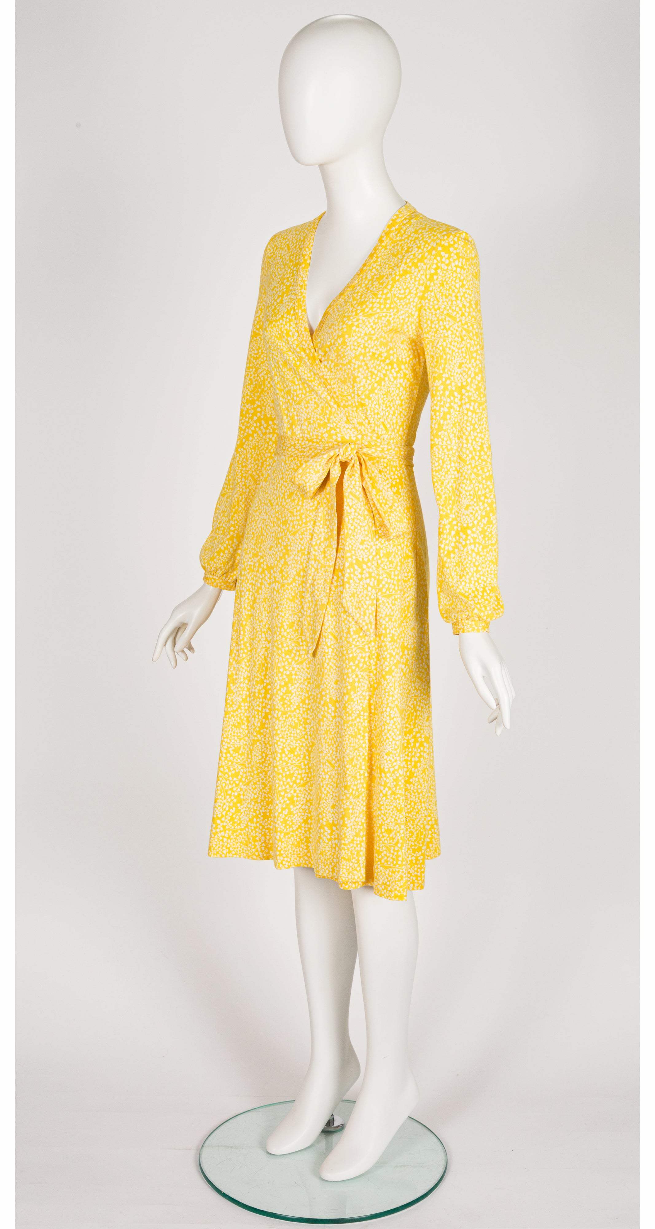 1977 F/W Ivy Print Yellow Cotton Jersey Wrap Dress
