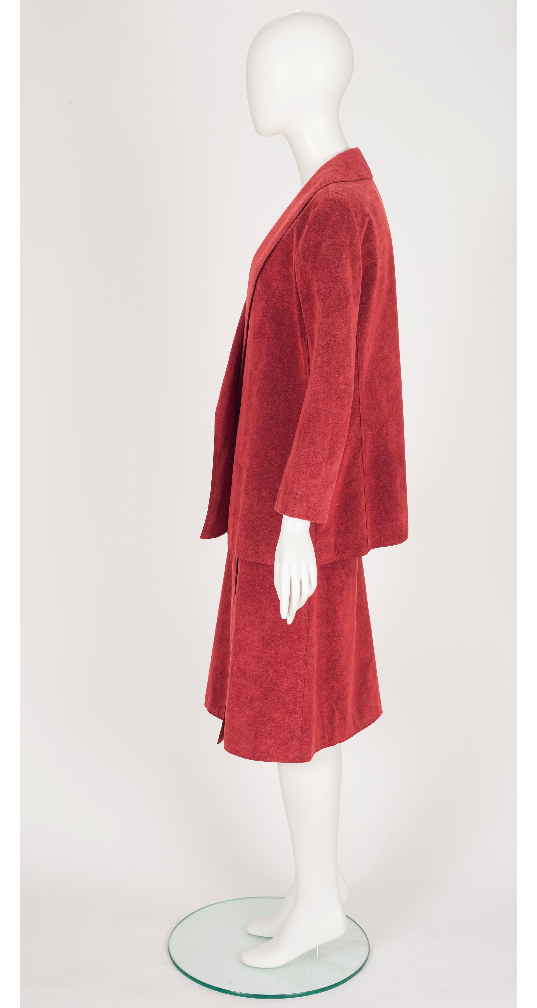 1970s Brick Red Ultrasuede Wrap Skirt Suit