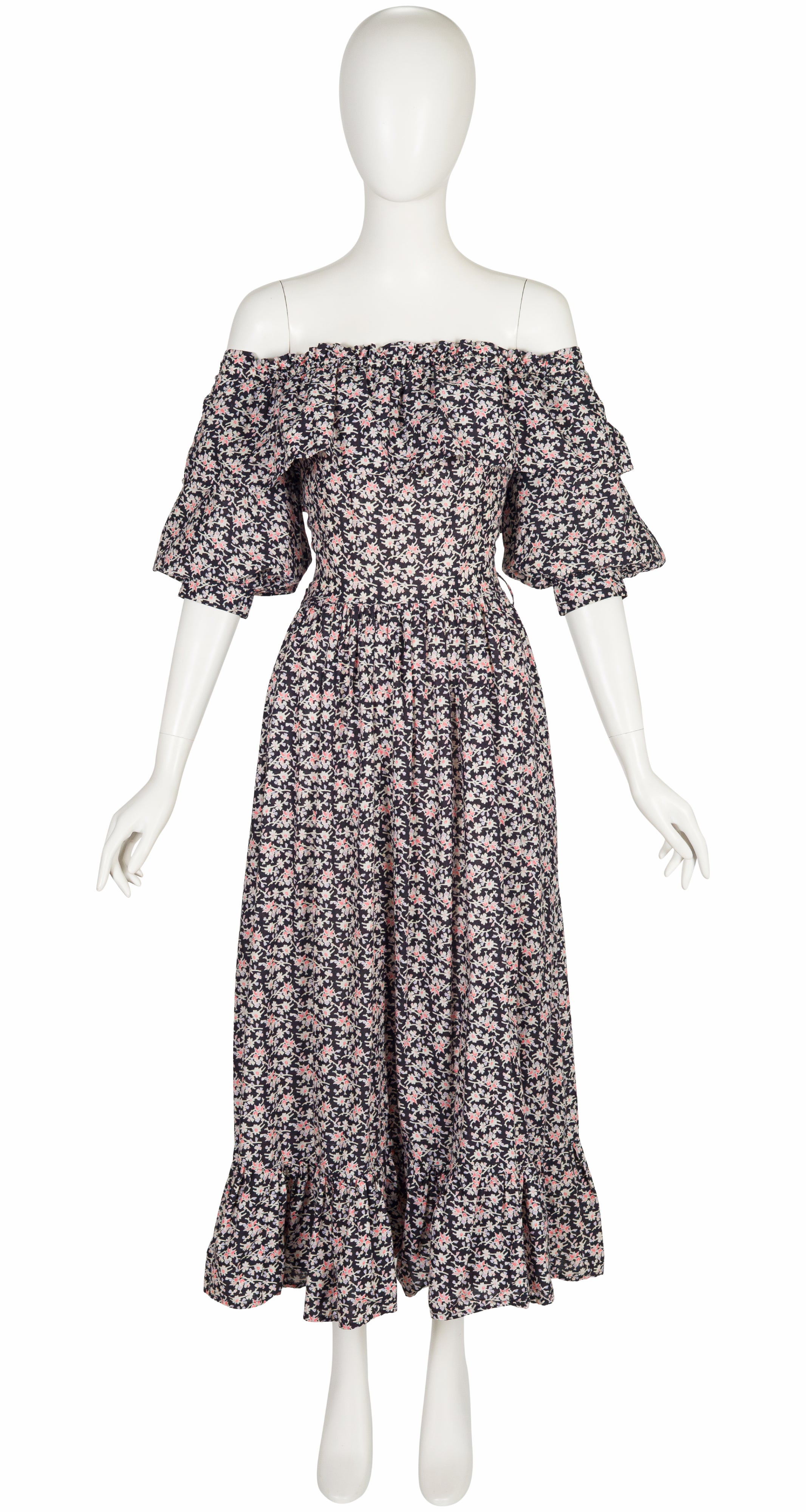 1979 S/S Floral Cotton Ruffle Off-The-Shoulder Dress