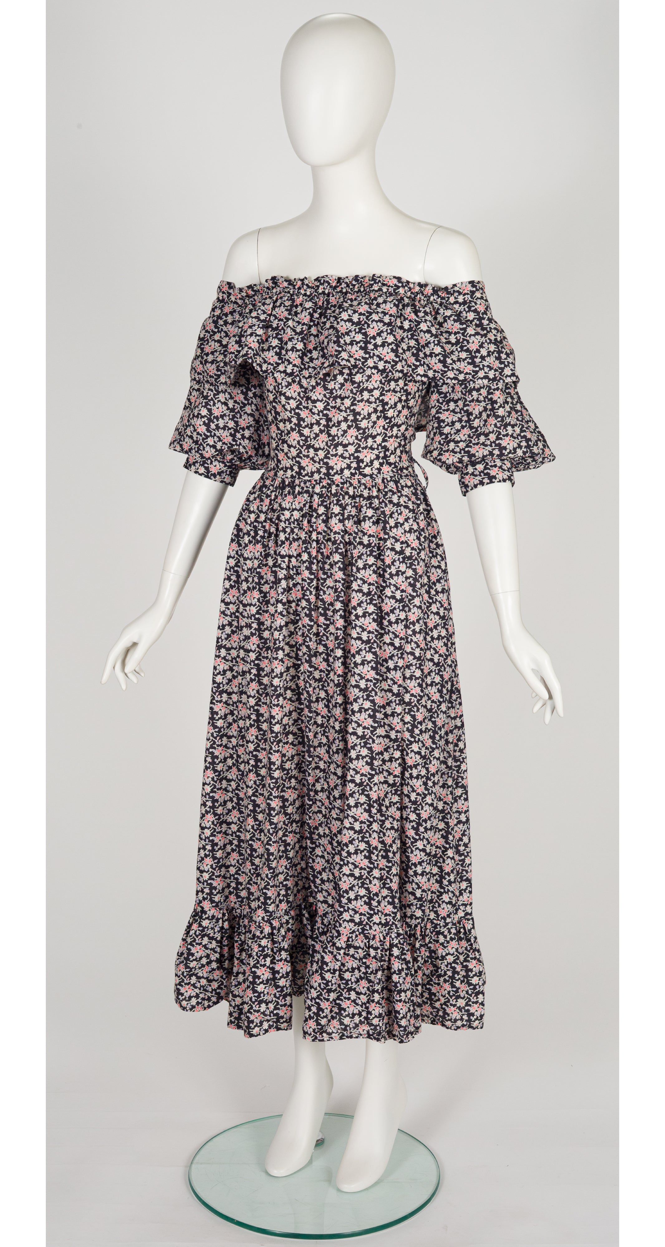 1979 S/S Floral Cotton Ruffle Off-The-Shoulder Dress