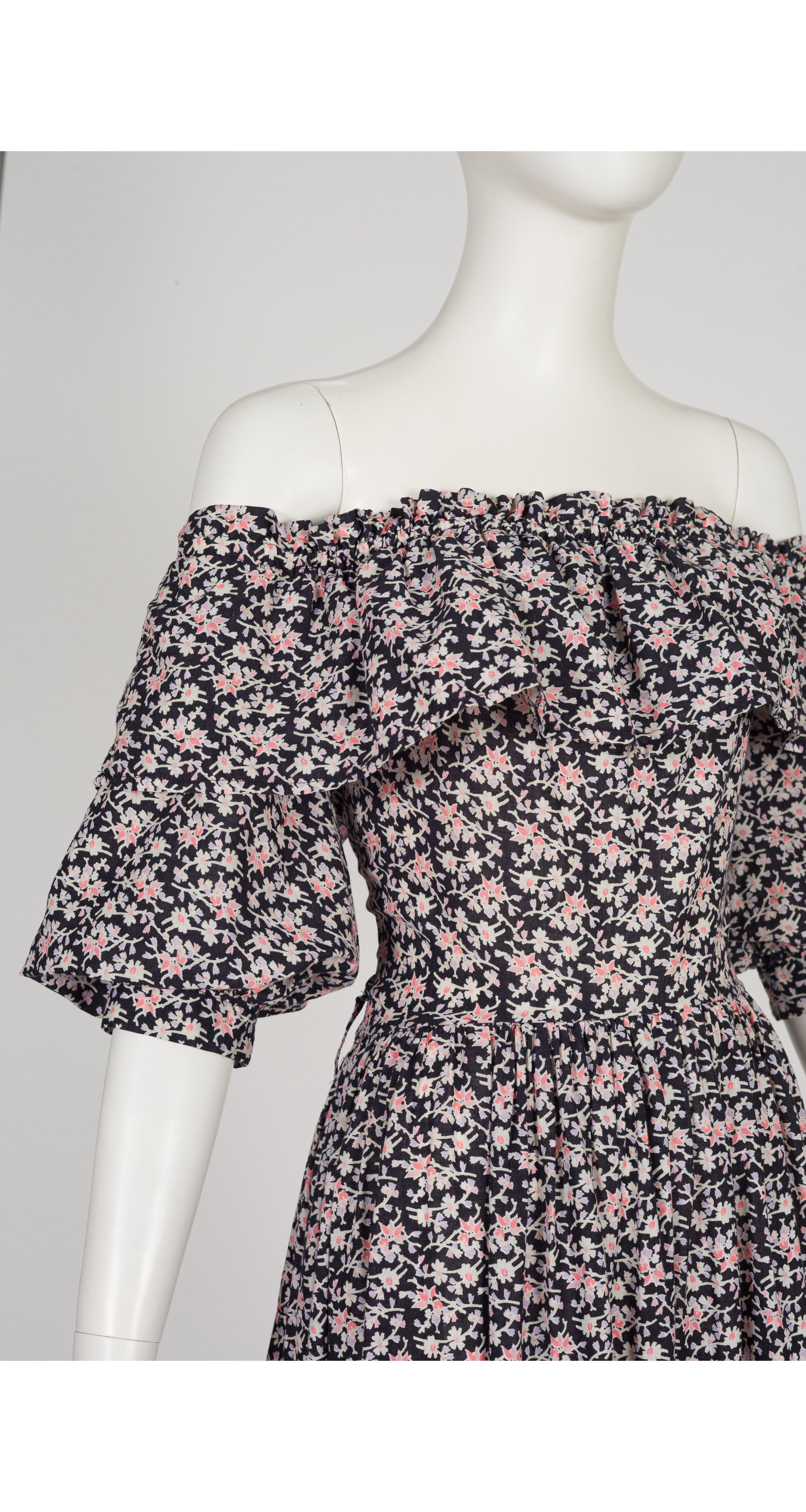 1979 S/S Floral Cotton Ruffle Off-The-Shoulder Dress