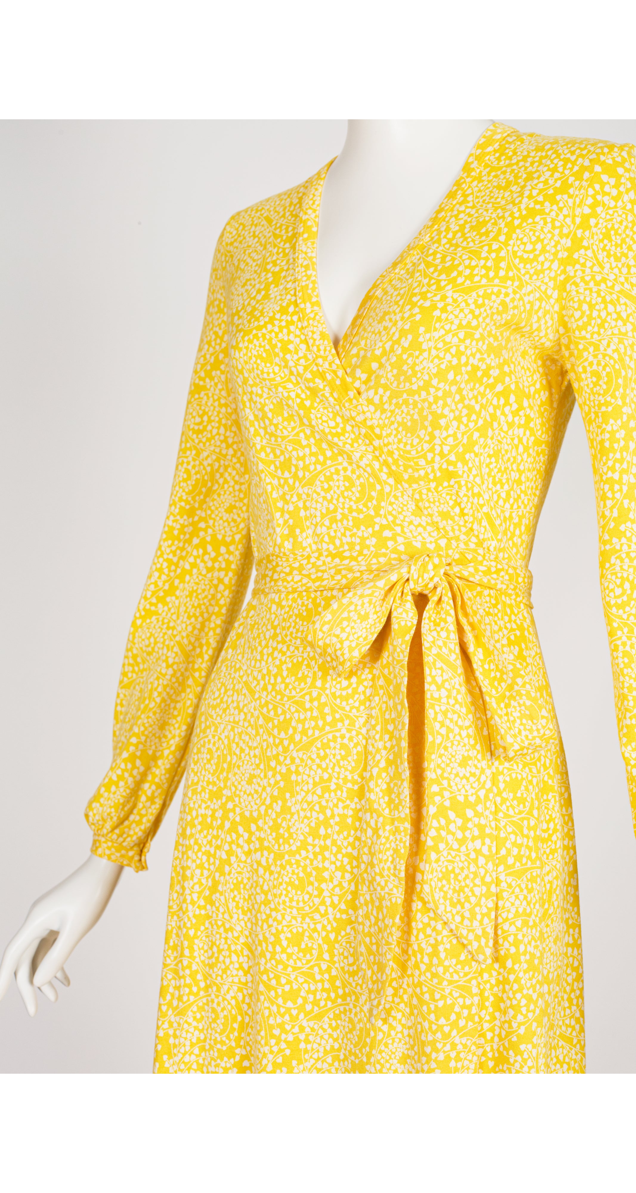 1977 F/W Ivy Print Yellow Cotton Jersey Wrap Dress