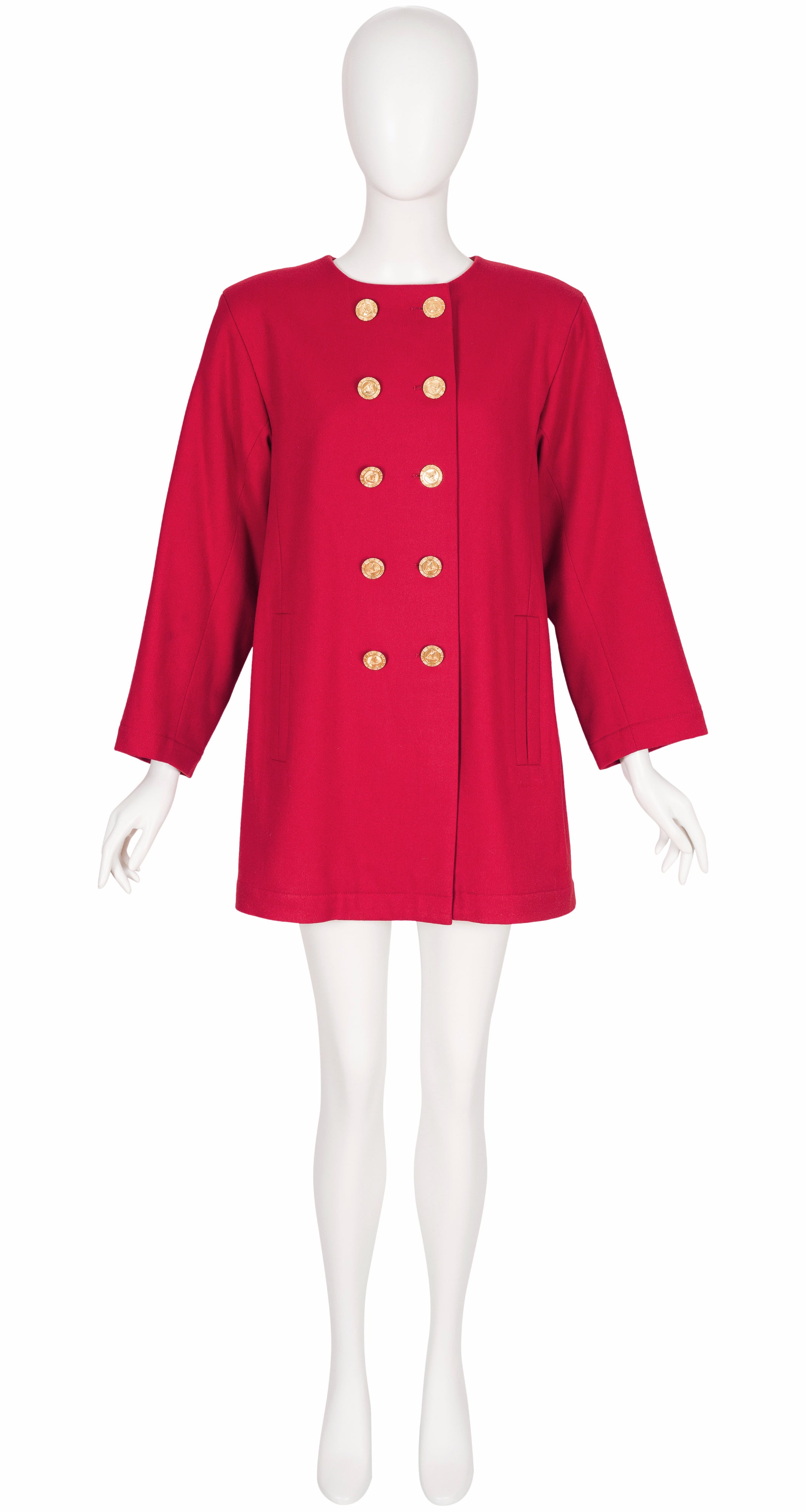 1992 S/S Nautical Red Wool Double-Breasted Pea Coat