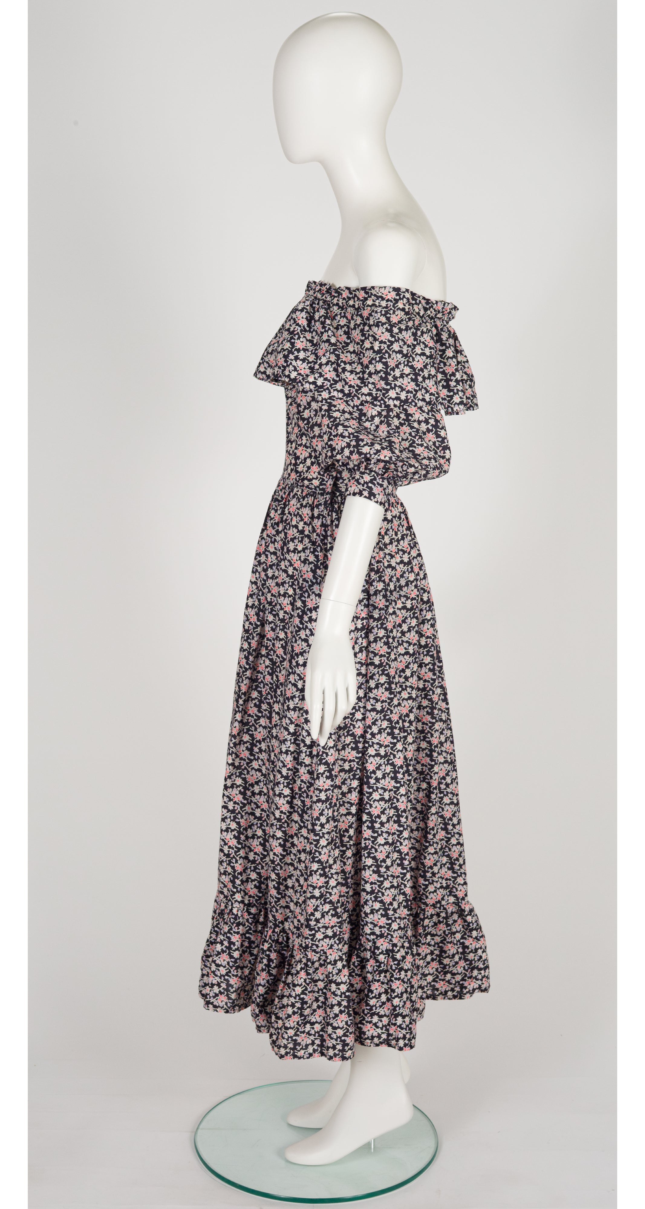 1979 S/S Floral Cotton Ruffle Off-The-Shoulder Dress