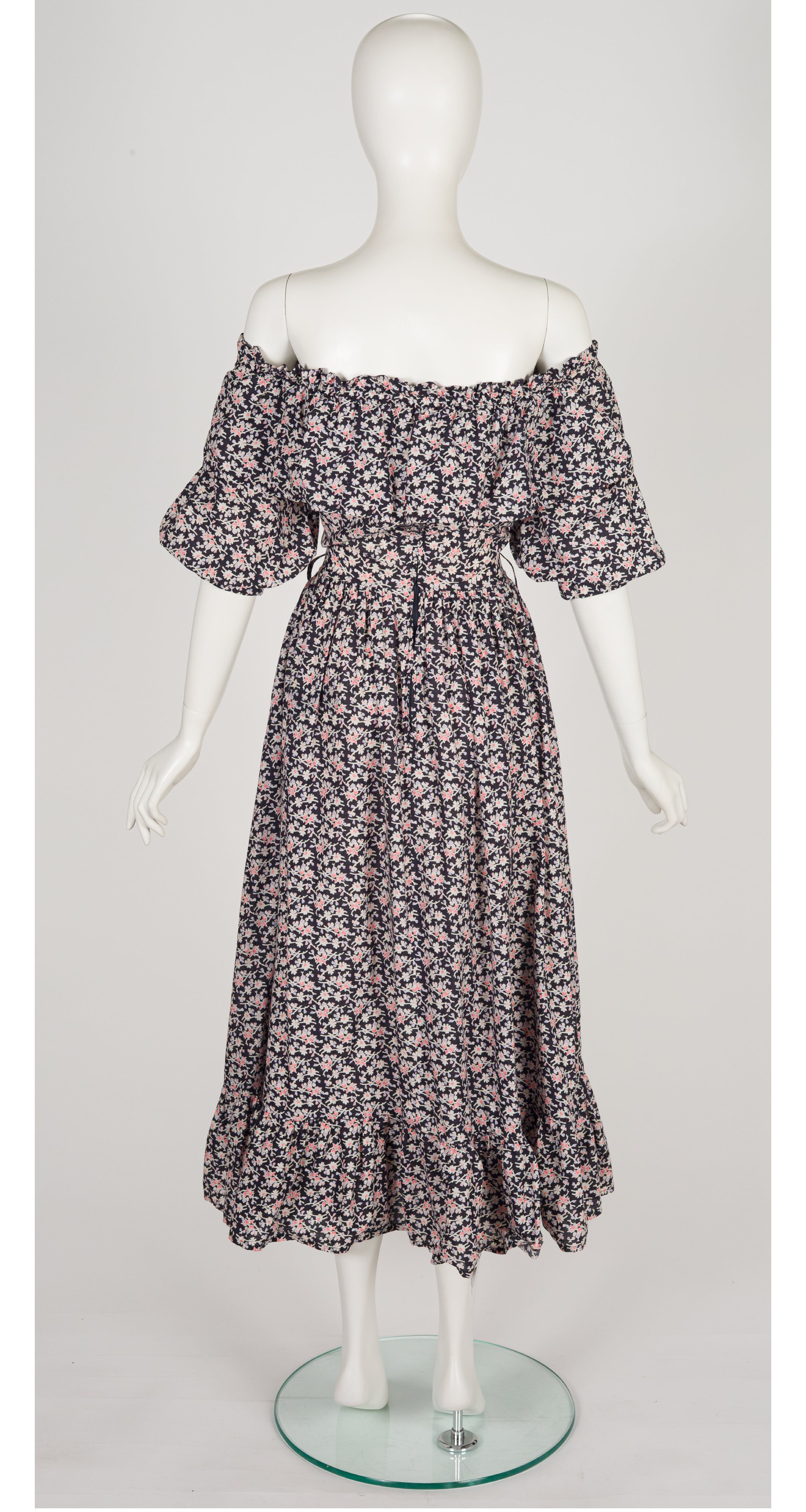 1979 S/S Floral Cotton Ruffle Off-The-Shoulder Dress