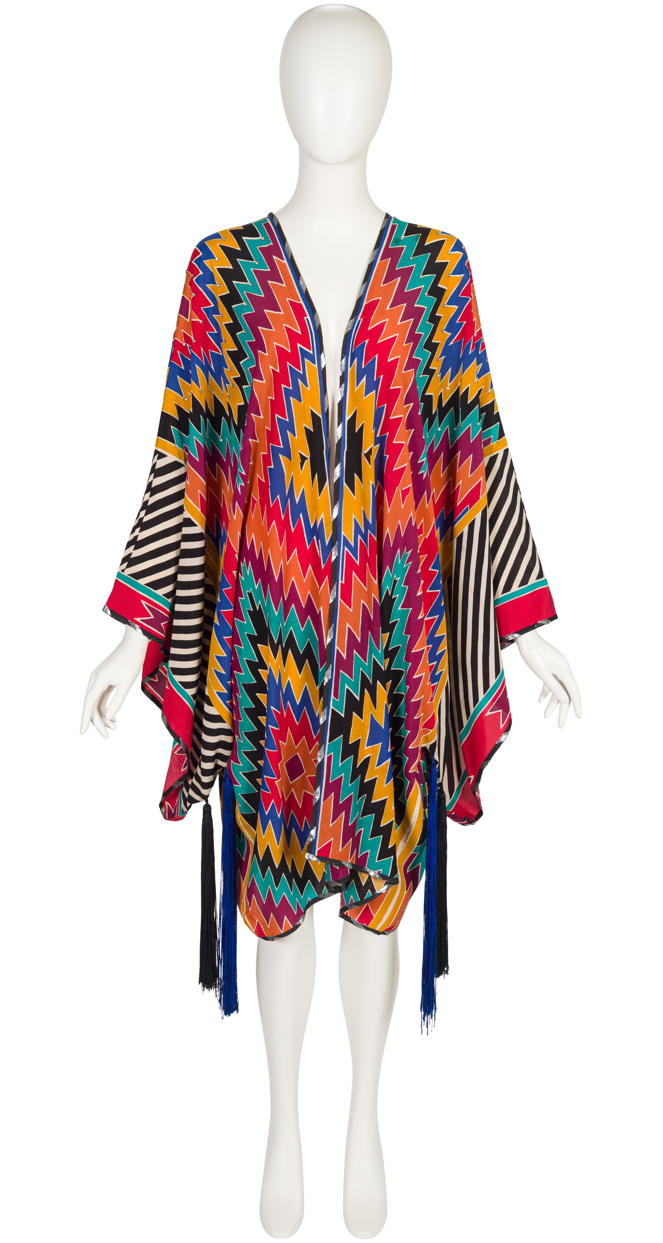 1980s Mixed Print Tassel Kimono Sleeve Jacket