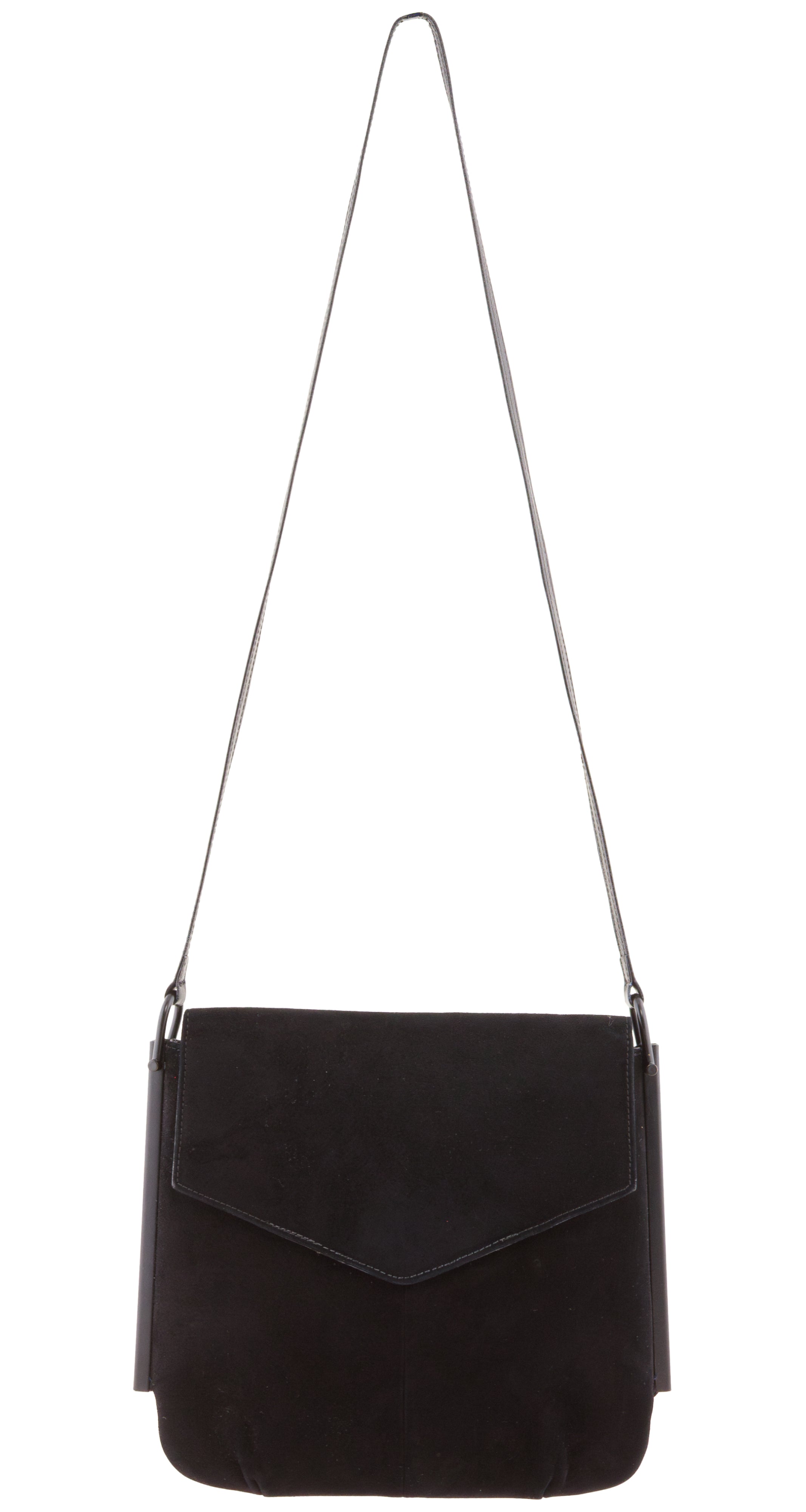 1980s Black Suede Metal Trim Crossbody Bag