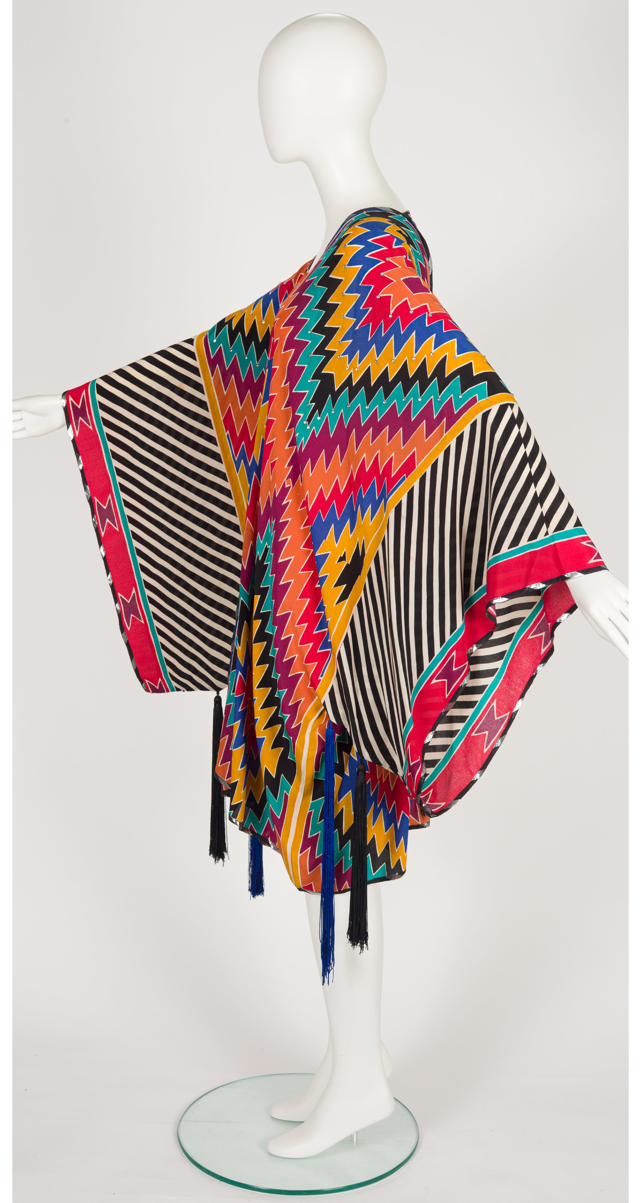 1980s Mixed Print Tassel Kimono Sleeve Jacket