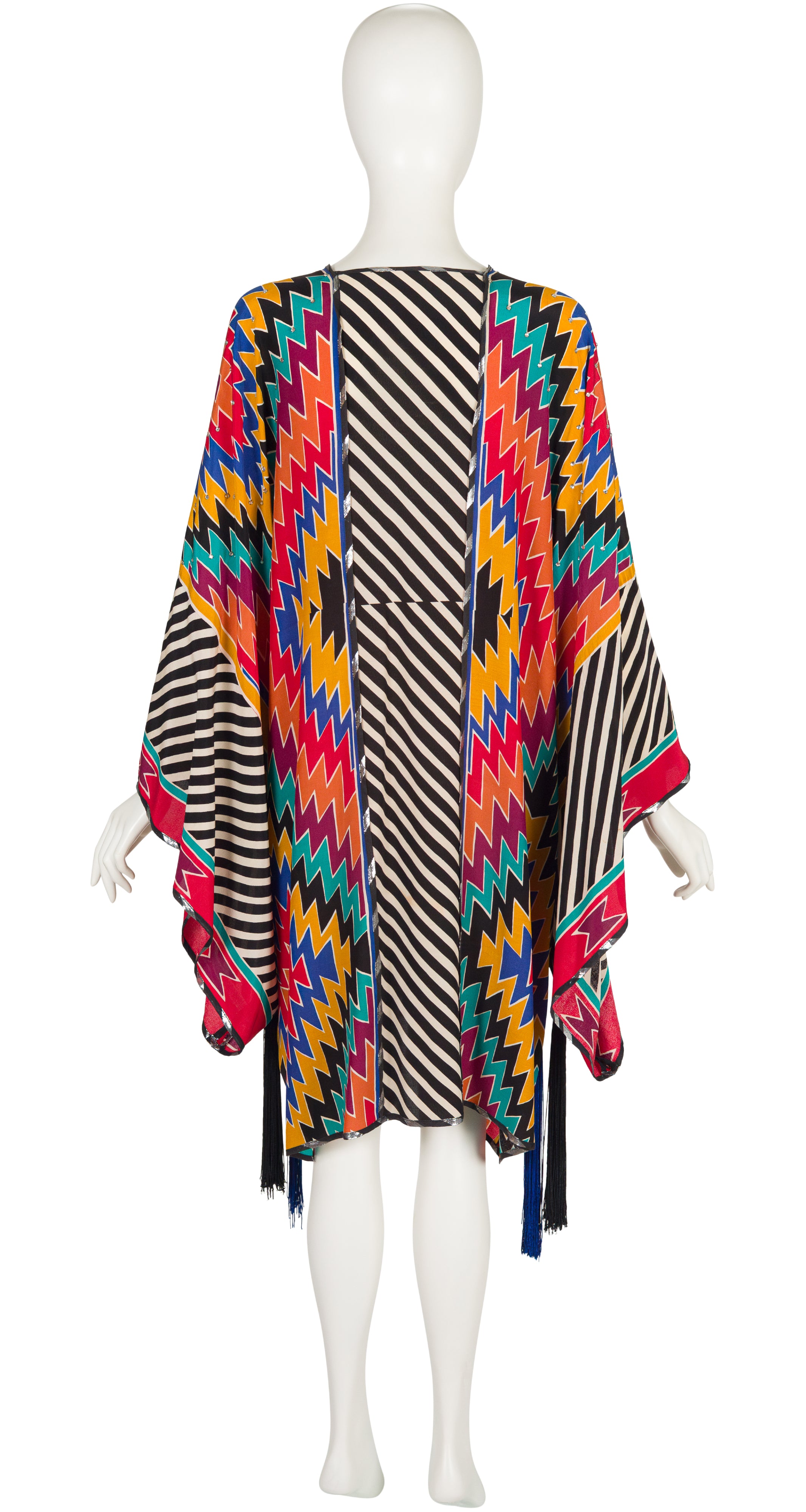 1980s Mixed Print Tassel Kimono Sleeve Jacket