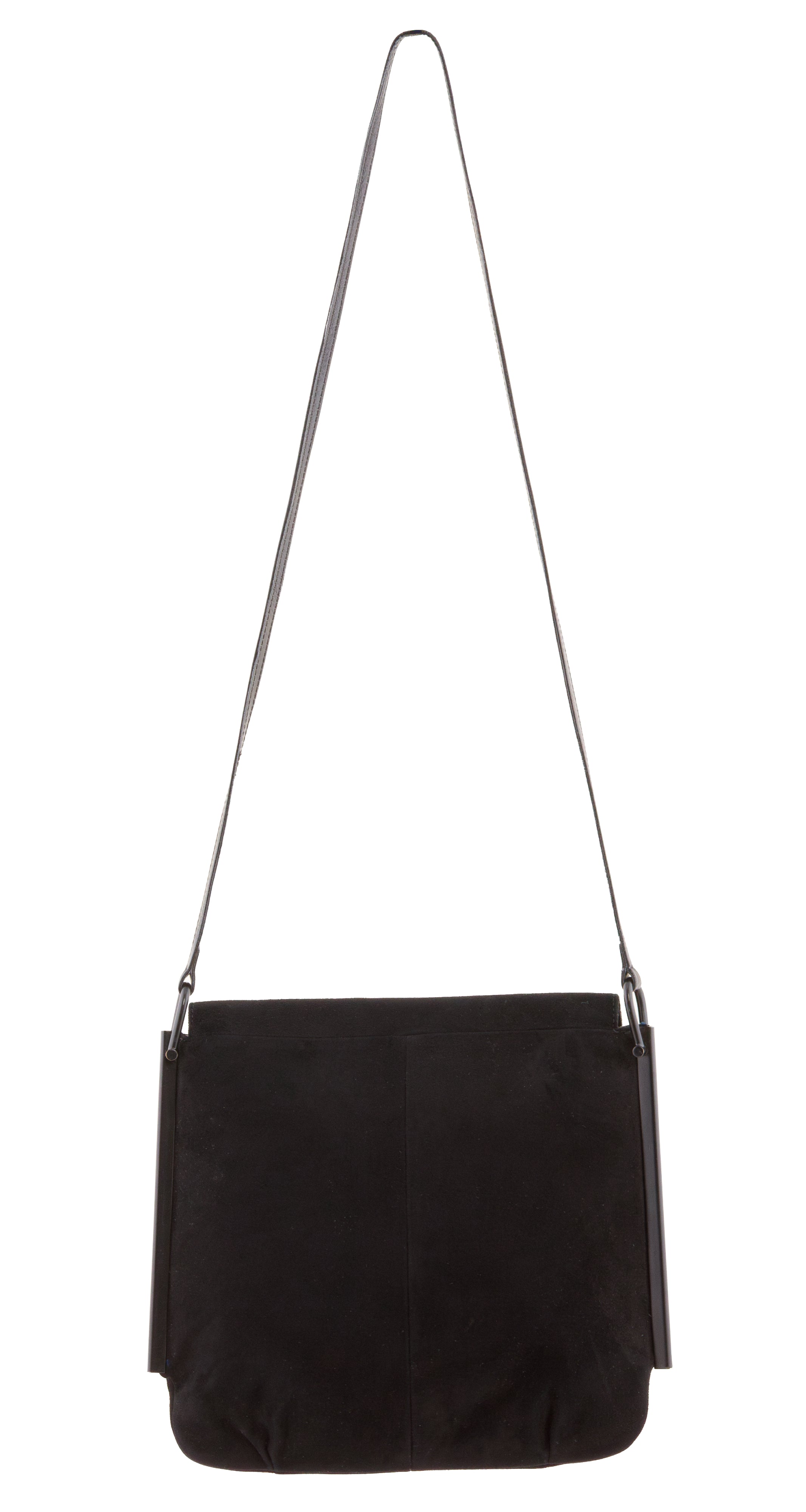 1980s Black Suede Metal Trim Crossbody Bag