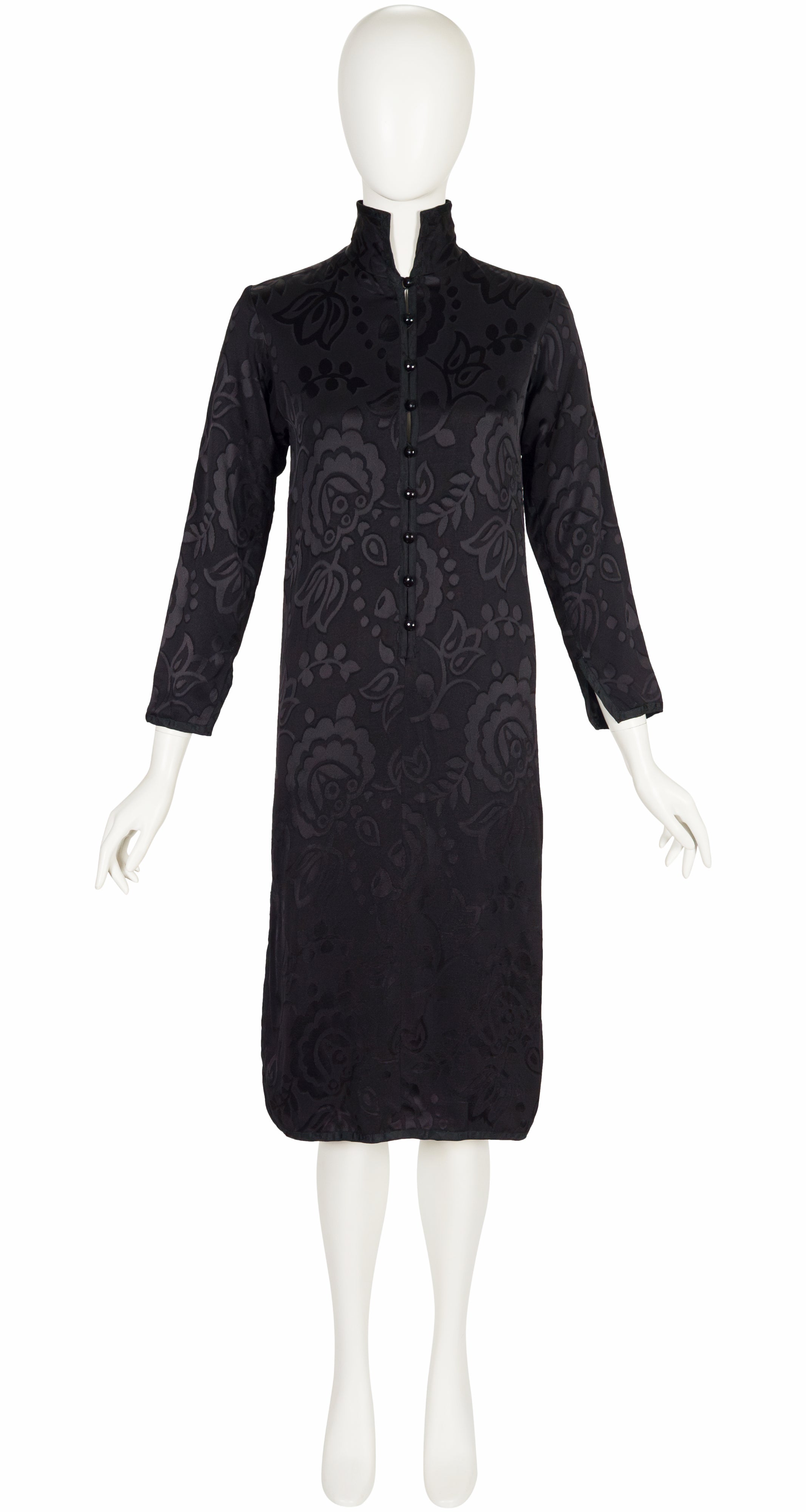 1979-80 F/W Black Floral Jacquard Faille Tunic Dress