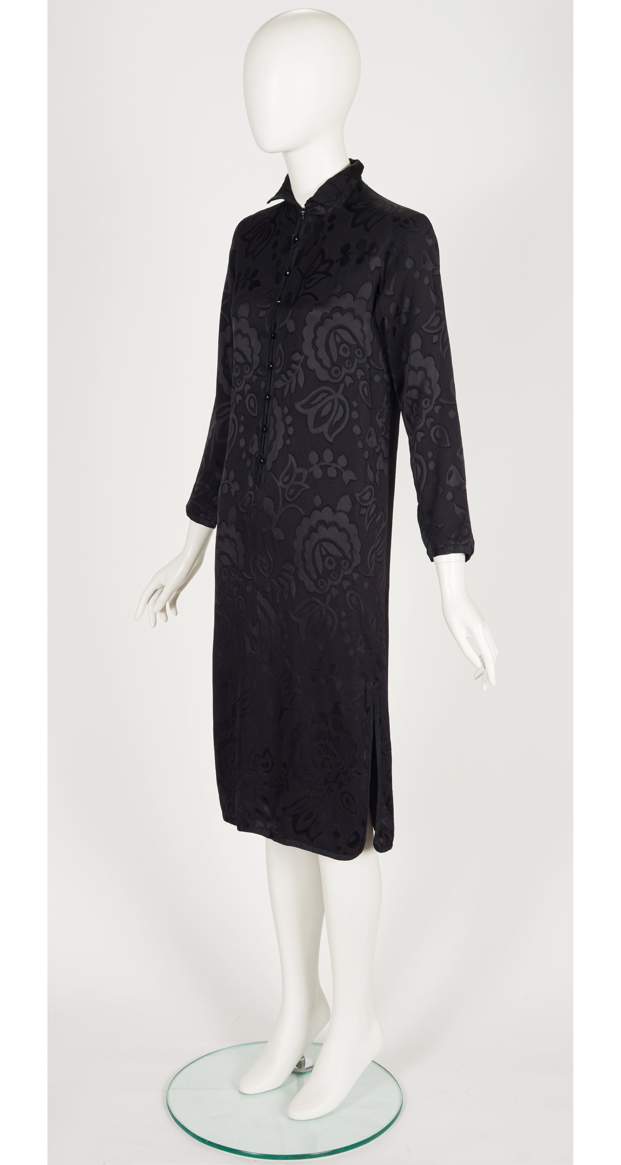1979-80 F/W Black Floral Jacquard Faille Tunic Dress
