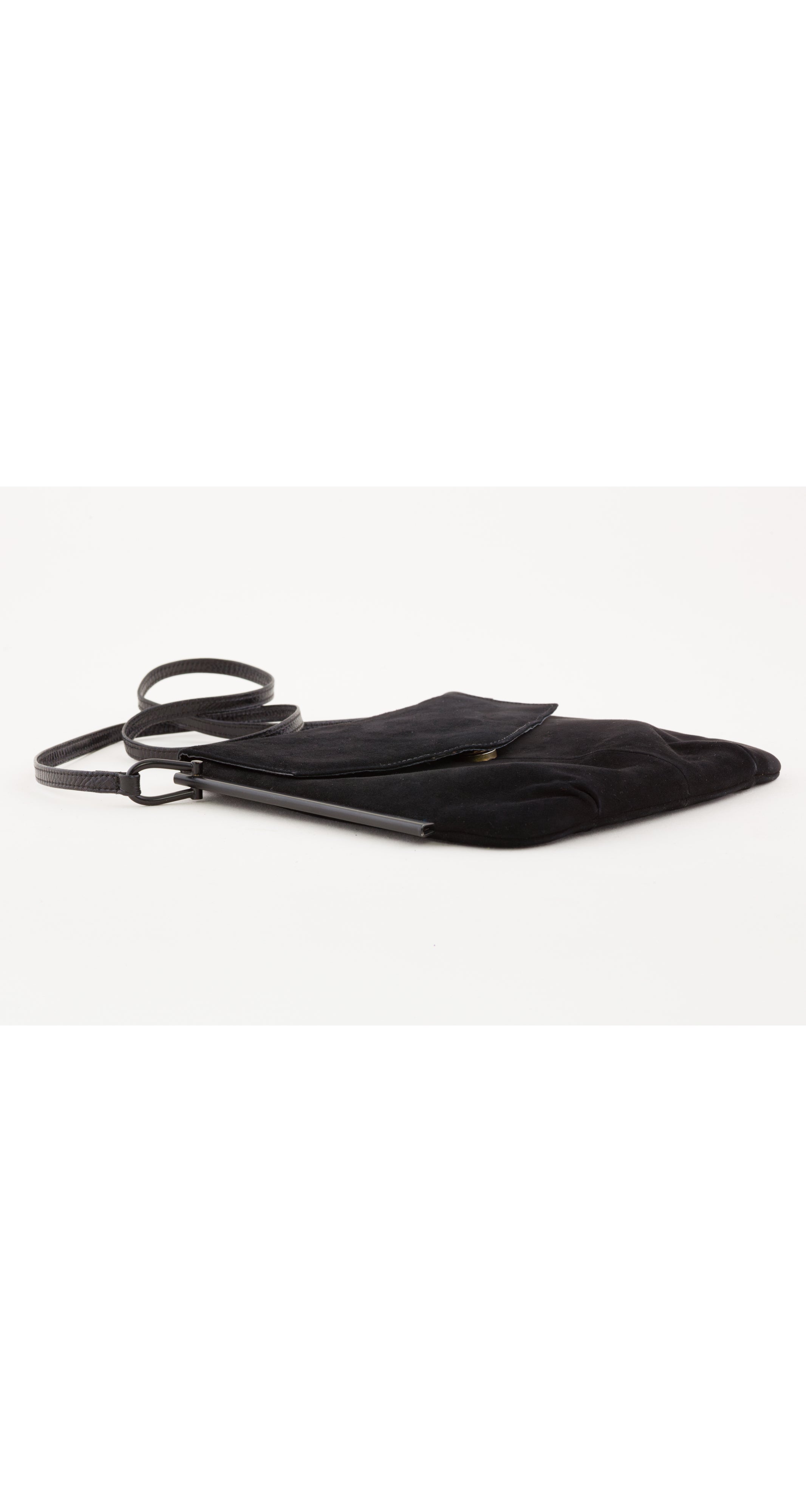 1980s Black Suede Metal Trim Crossbody Bag