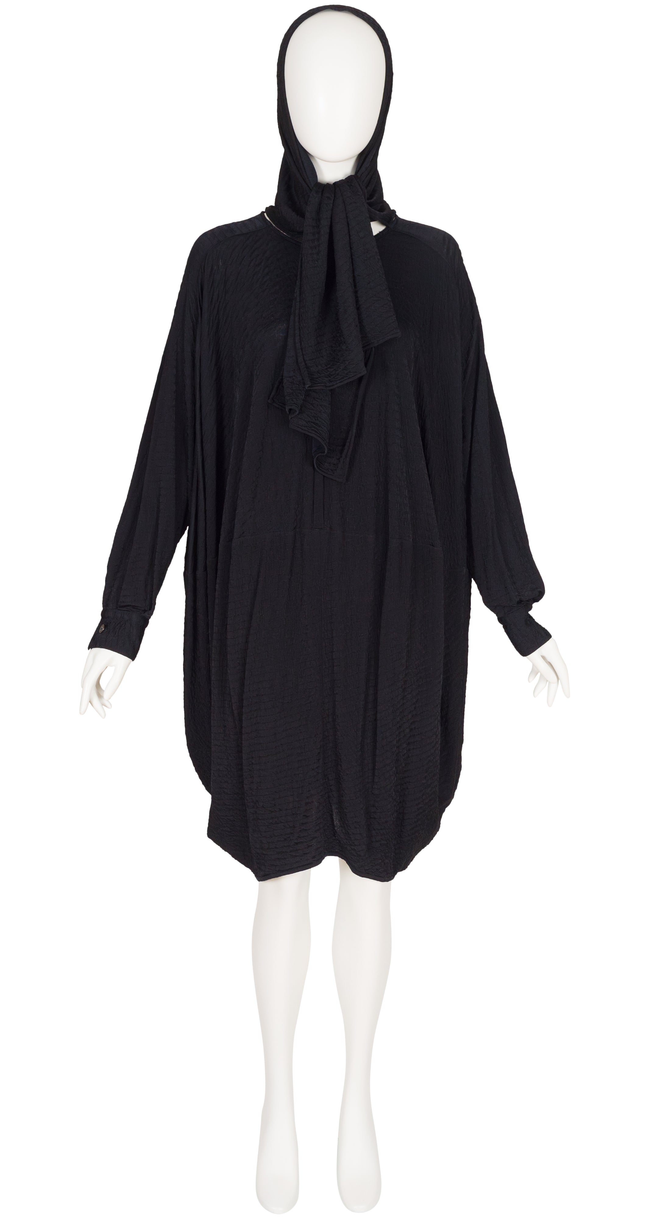 1980s Black Viscose Jersey Cocoon Tunic Dress