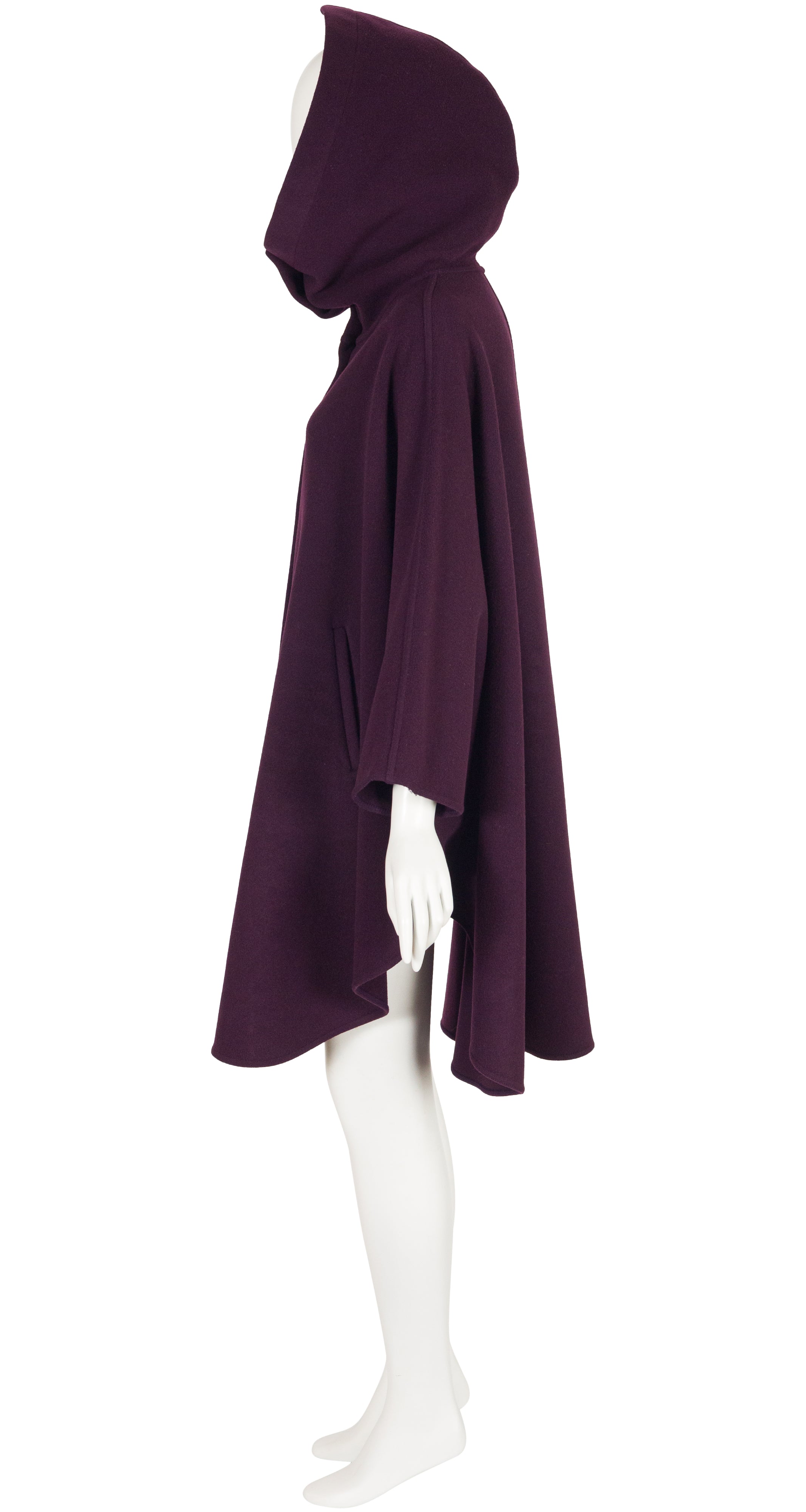 1970s Plum Wool Snap-Up Hooded Cape