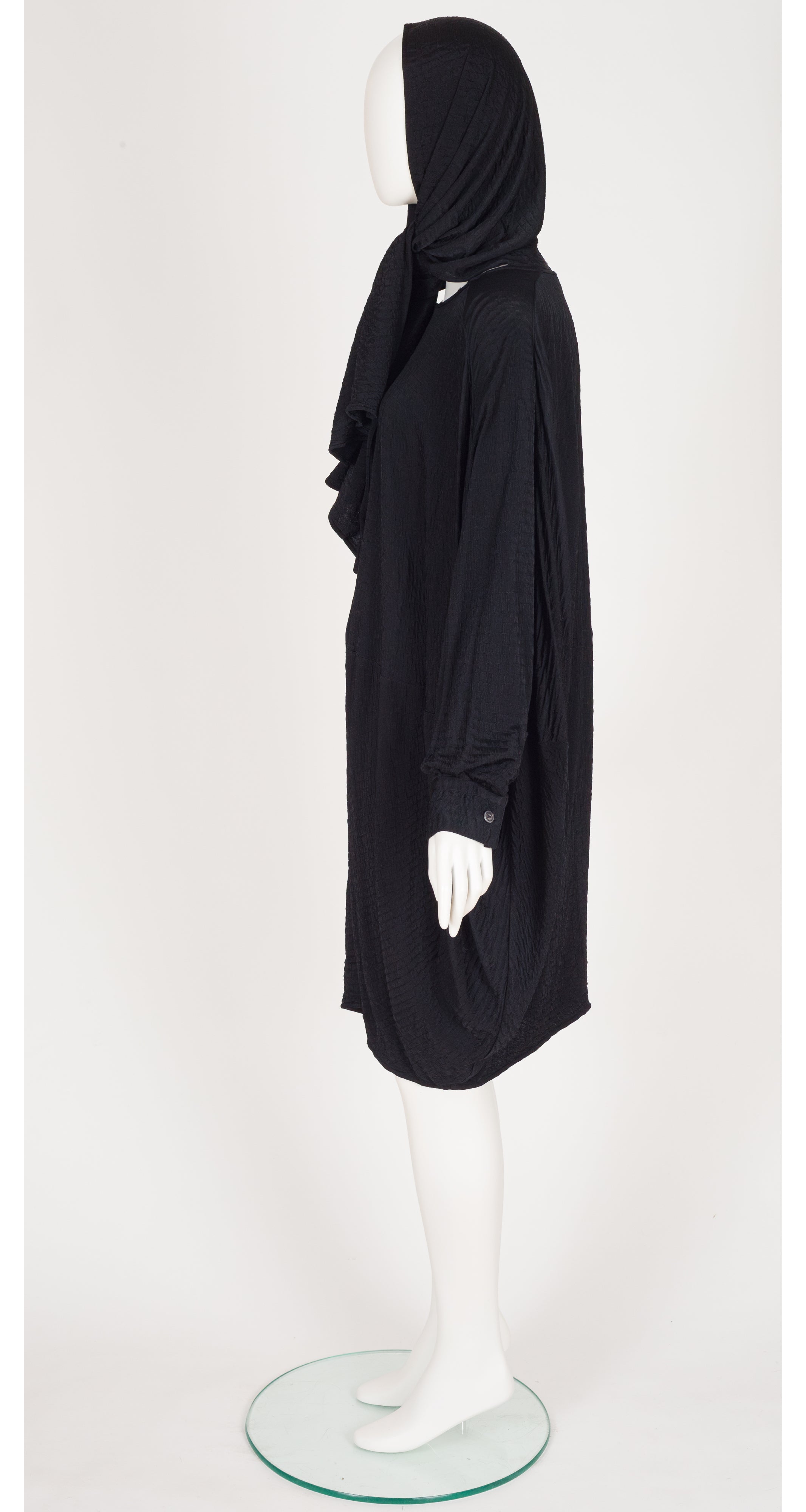 1980s Black Viscose Jersey Cocoon Tunic Dress