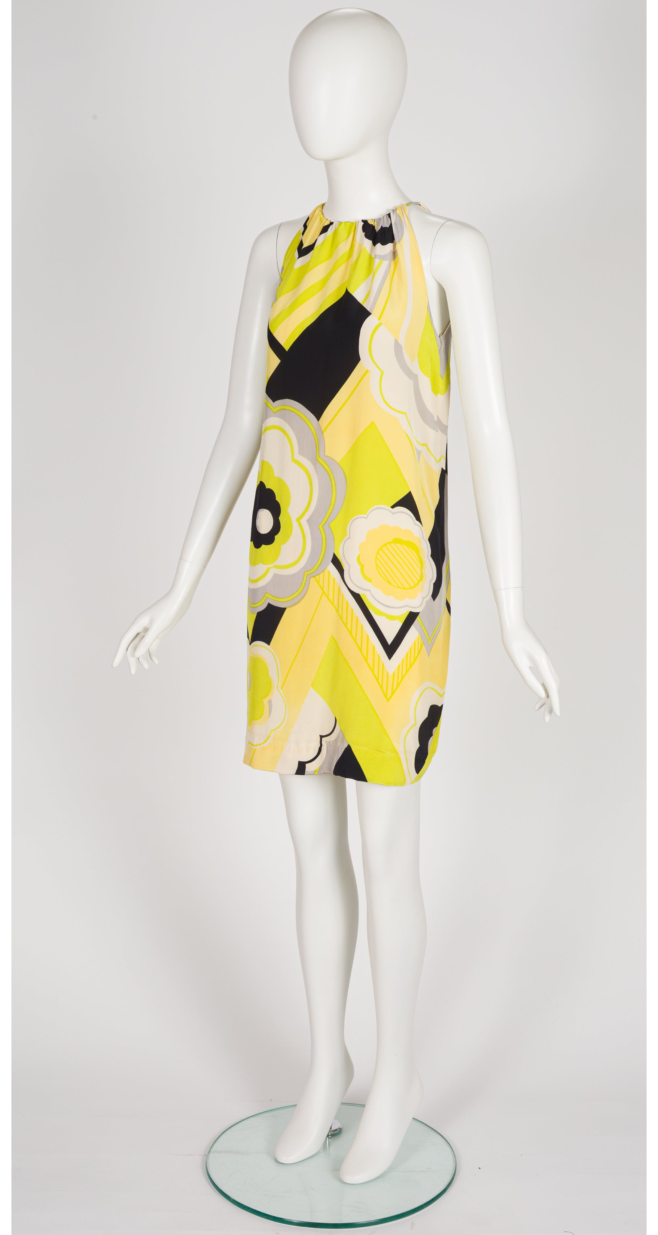 1960s Art Deco Floral Print Silk Shift Dress