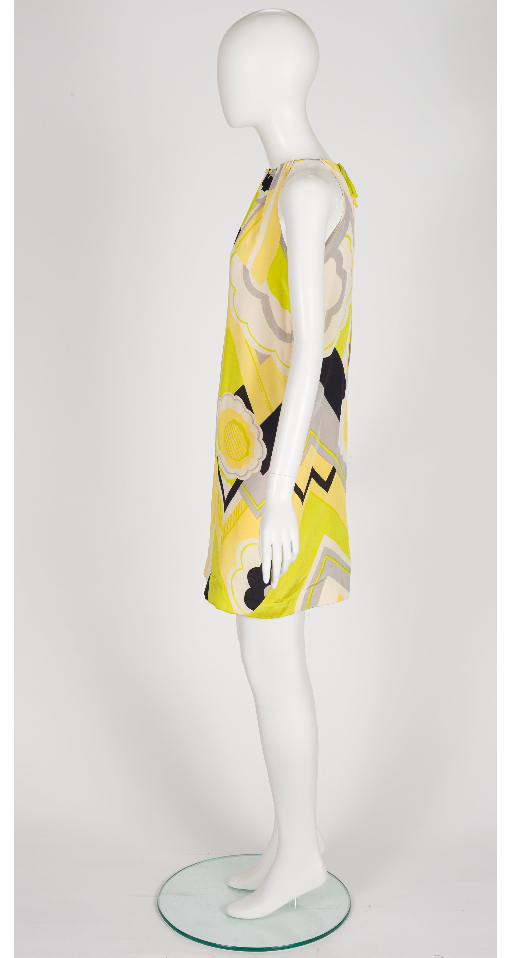 1960s Art Deco Floral Print Silk Shift Dress