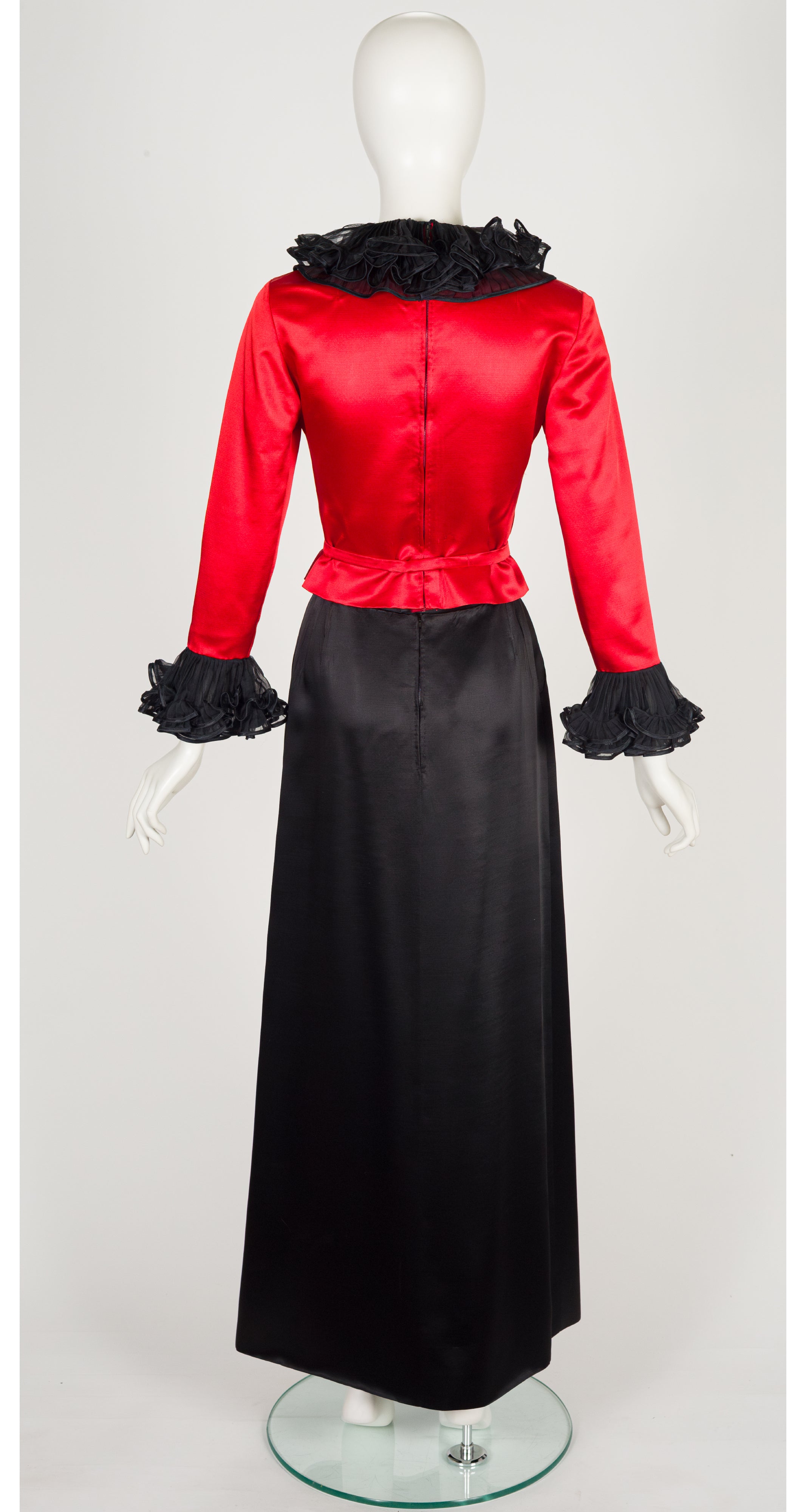 1972-73 F/W Demi-Couture Red & Black Silk Satin Pierrot Evening Set
