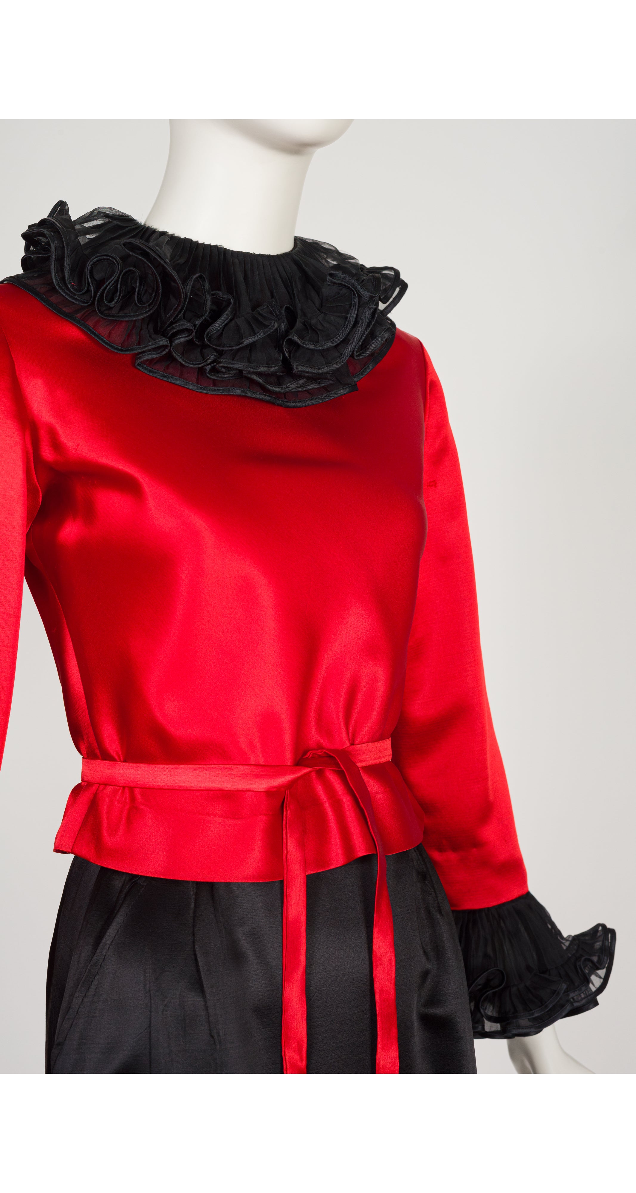 1972-73 F/W Demi-Couture Red & Black Silk Satin Pierrot Evening Set