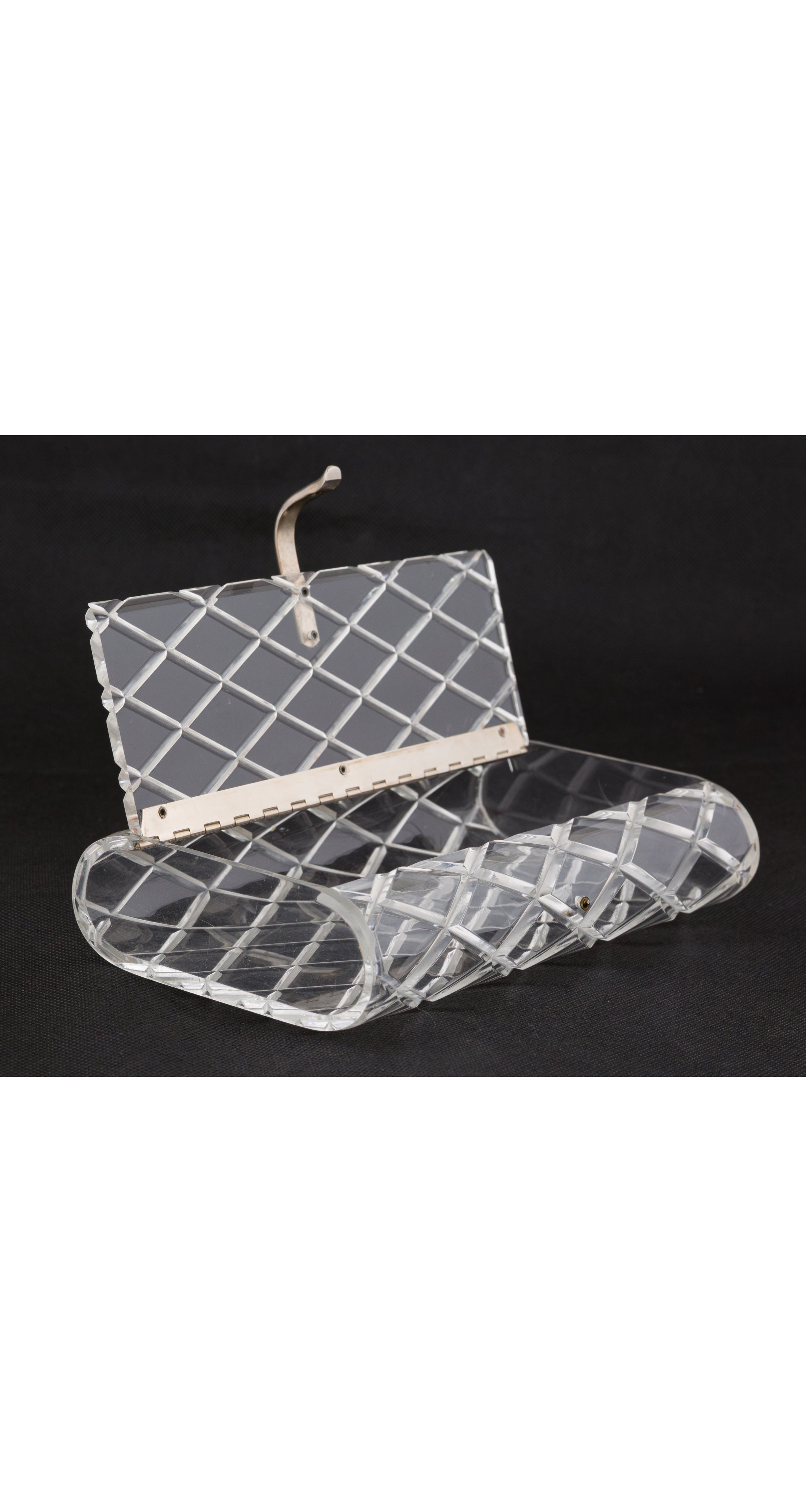 1950s Clear Diamond Cut Lucite Box Clutch