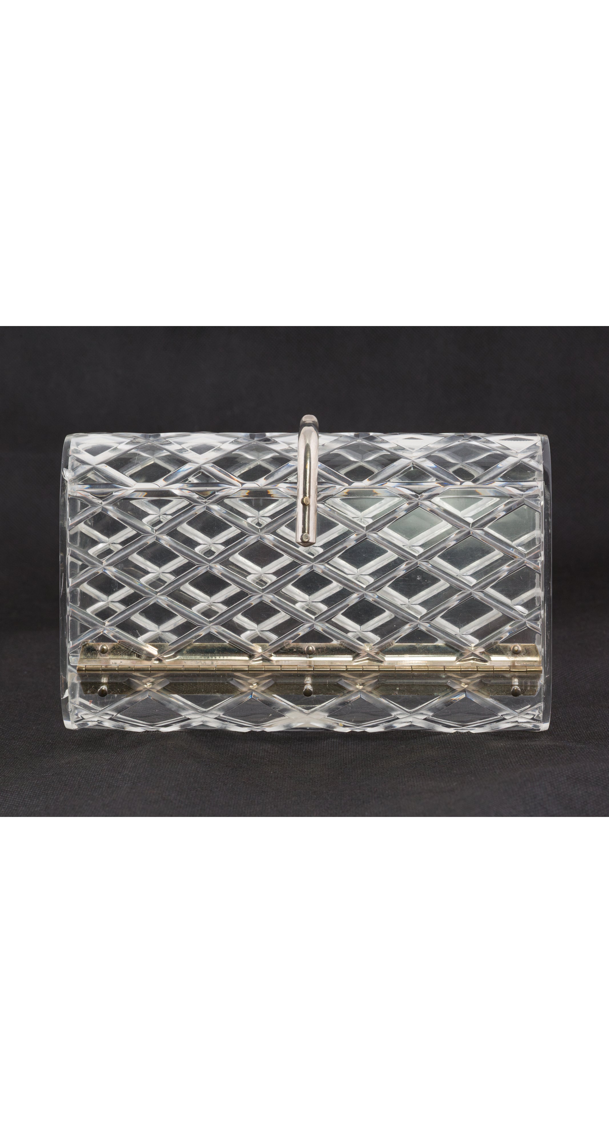 1950s Clear Diamond Cut Lucite Box Clutch
